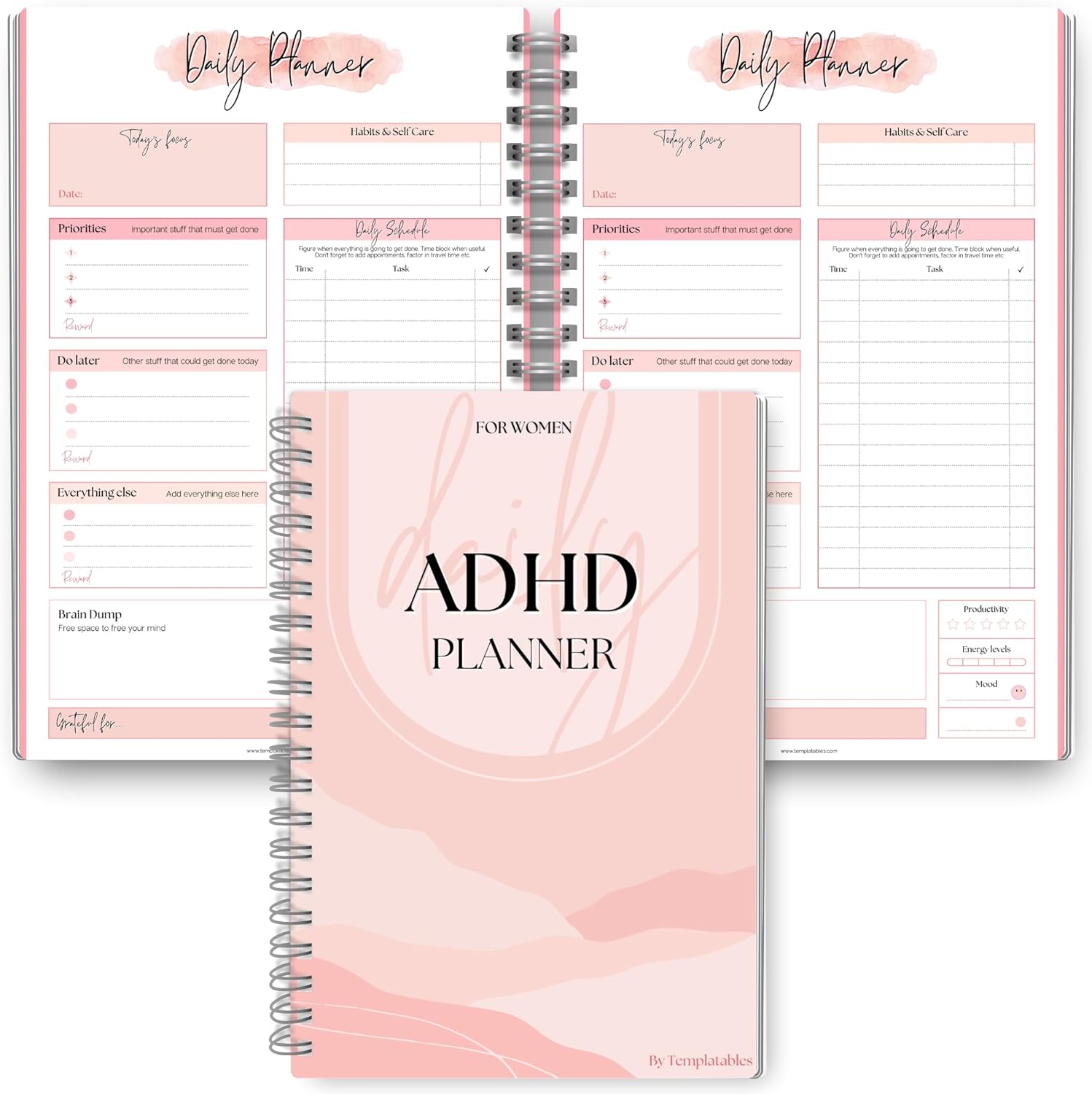 Women's ADHD Daily Planner for Neurodivergent Adults - Productivity Daily Planner & Task Management to Stay Organized and Focused | Pink