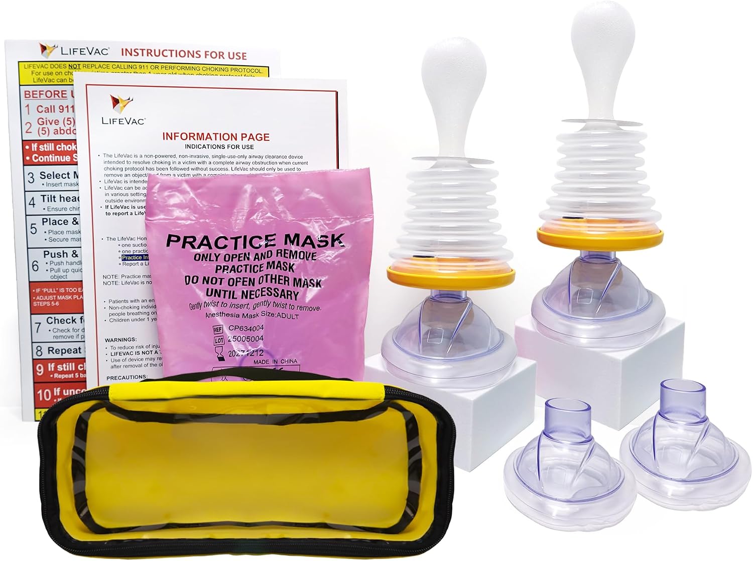 LifeVac Home & Yellow Travel Combo Kit - Portable Suction Rescue Device, First Aid Kit for Kids and Adults, Portable Airway Suction Device for Children and Adults