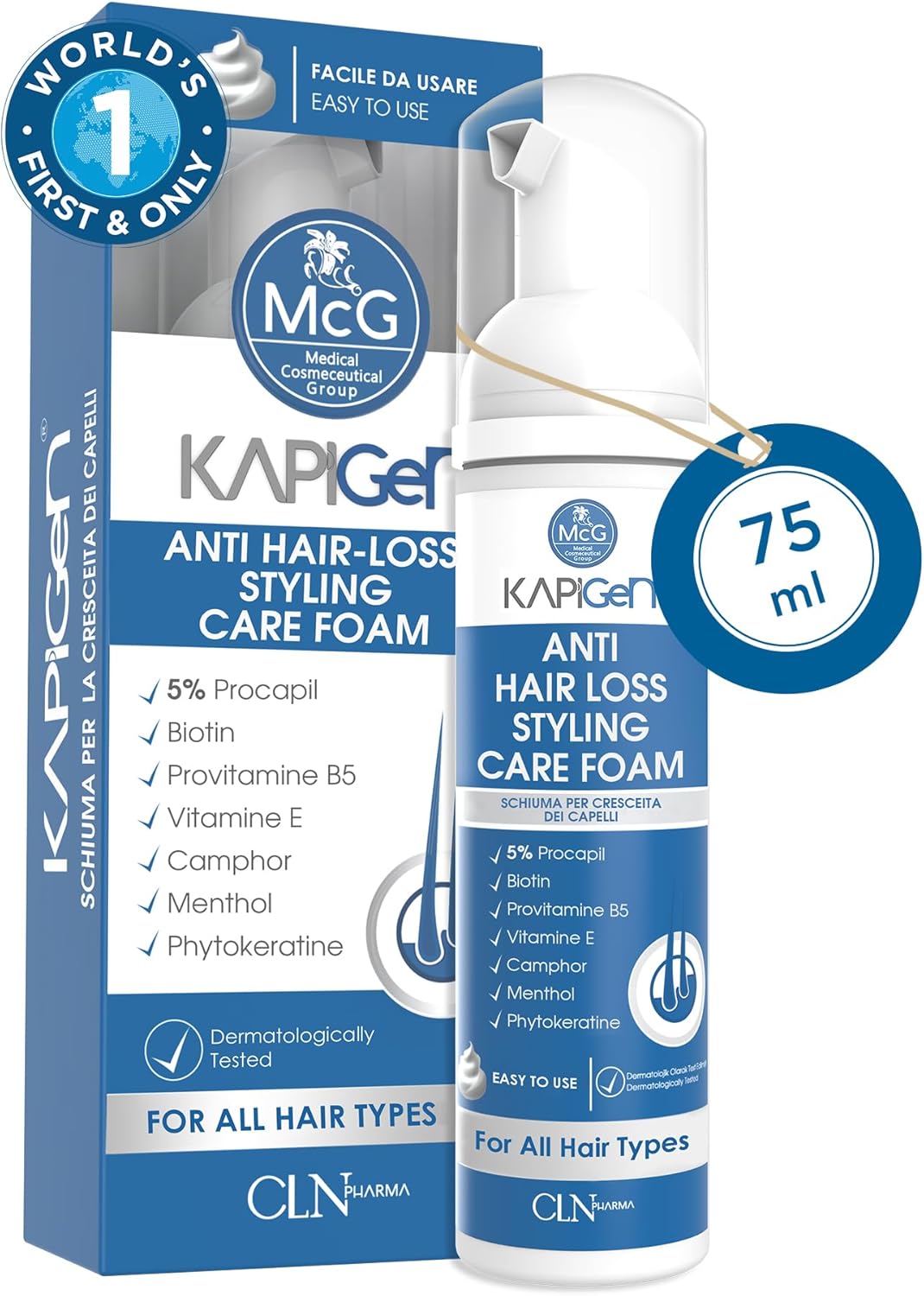 Kapigen Hair Growth Foam, Biotin & Keratin Hair Treatment for Thicker, Healthier Hair Growth, DHT Blocker Procapil Formula for Men & Women, Best Anti Hair Loss Foam for Thinning Hair, 75ml