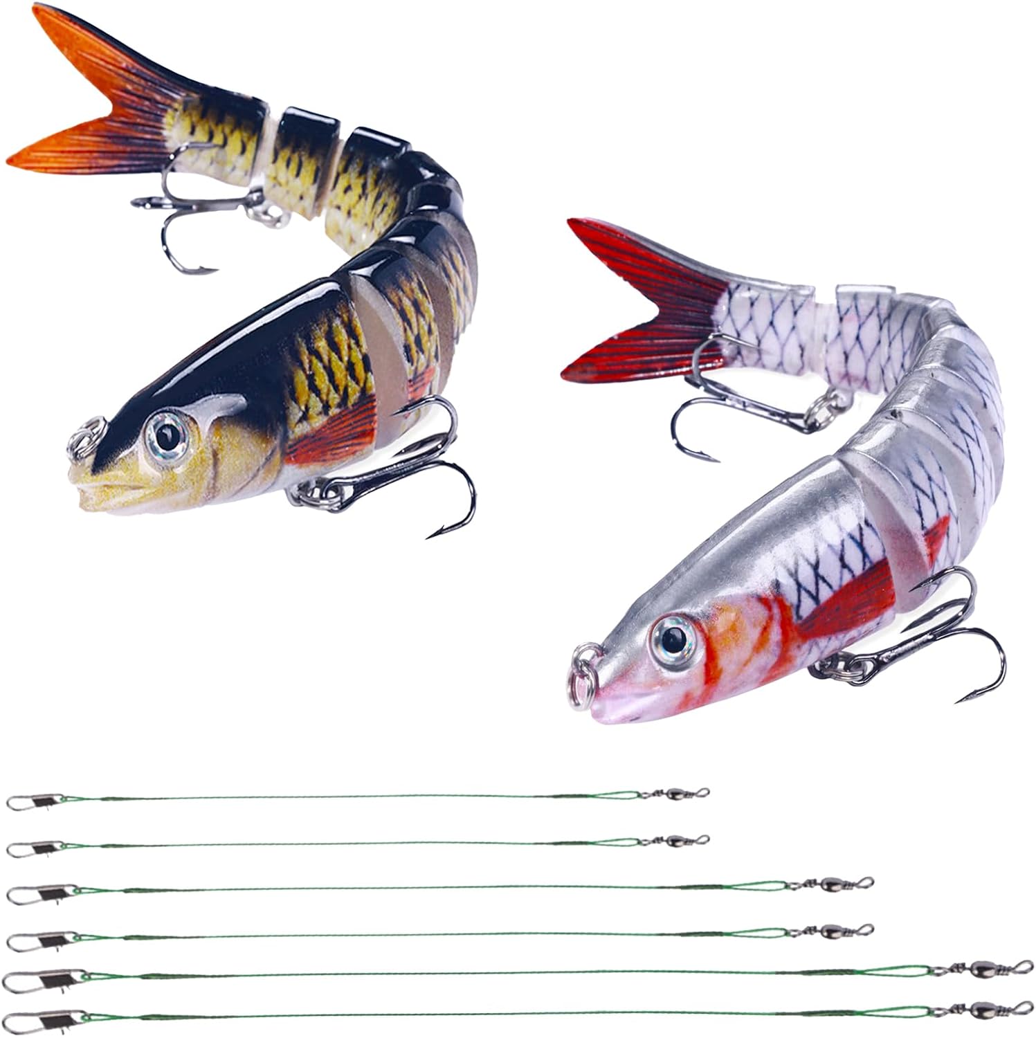 KYEDGC 2Pcs Multi Jointed Segmented Pike Fishing Lures Bait with Hooks, 3D Artificial Lures Fishing Gear with Wobbler for Freshwater Saltwater