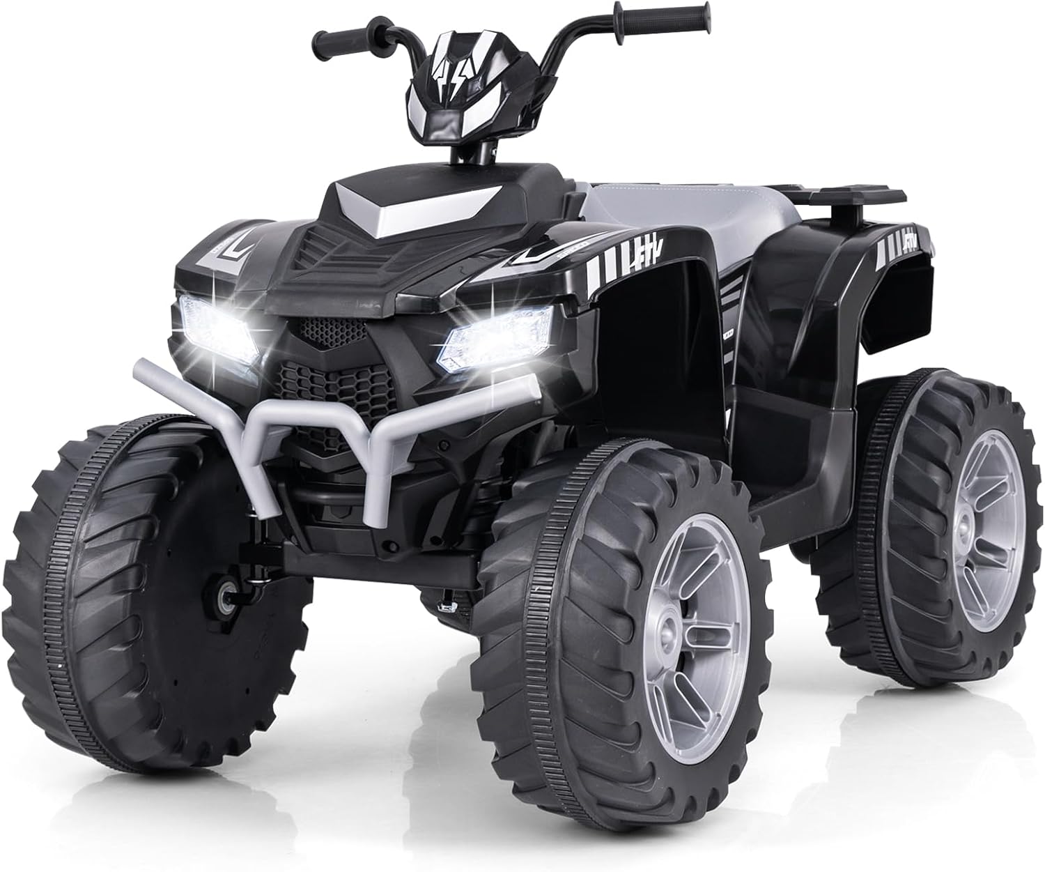 GYMAX Kids Electric Quad Bike, 24V Battery Powered Toy Car with Wireless Connection, USB, Music, Radio, Lights, Soft Start, Forward and Backward, Children Ride on ATV for 3-8 Years Old (Black)
