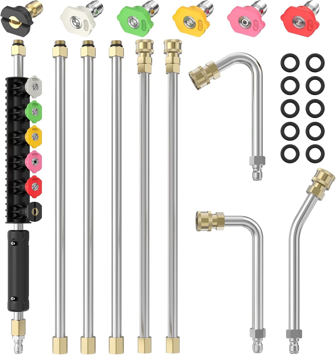 Sealegend 8FT Pressure Washer Extension Wand for Gutter Cleaning, Upgrade Power Washer Accessories with 6 Spray Nozzle Tips, 3 Gutter Cleaner Attachments Curved Rod, 1/4" Quick Connect, 4000 PSI