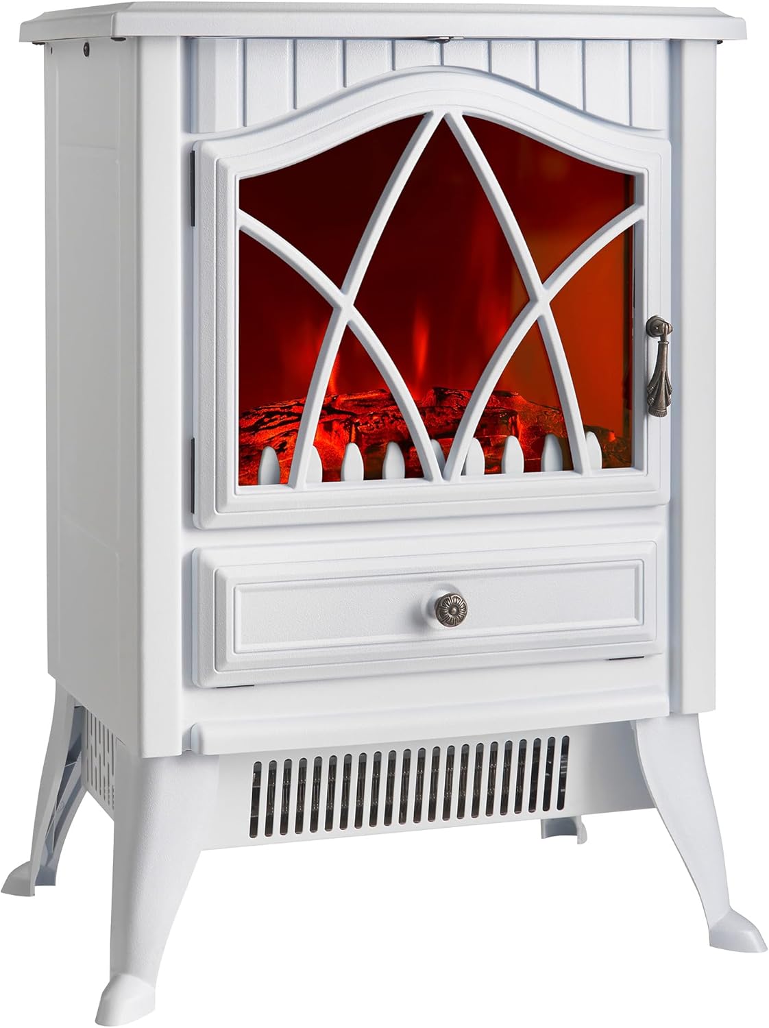 VonHaus Electric Stove Heater 1800W – Indoor Log/Wood Burner/Burning Effect, Free Standing Fire, Portable Fireplace, LED Flame, 2 Heat Settings, Adjustable Thermostat, White – H52 x W38 x D26cm