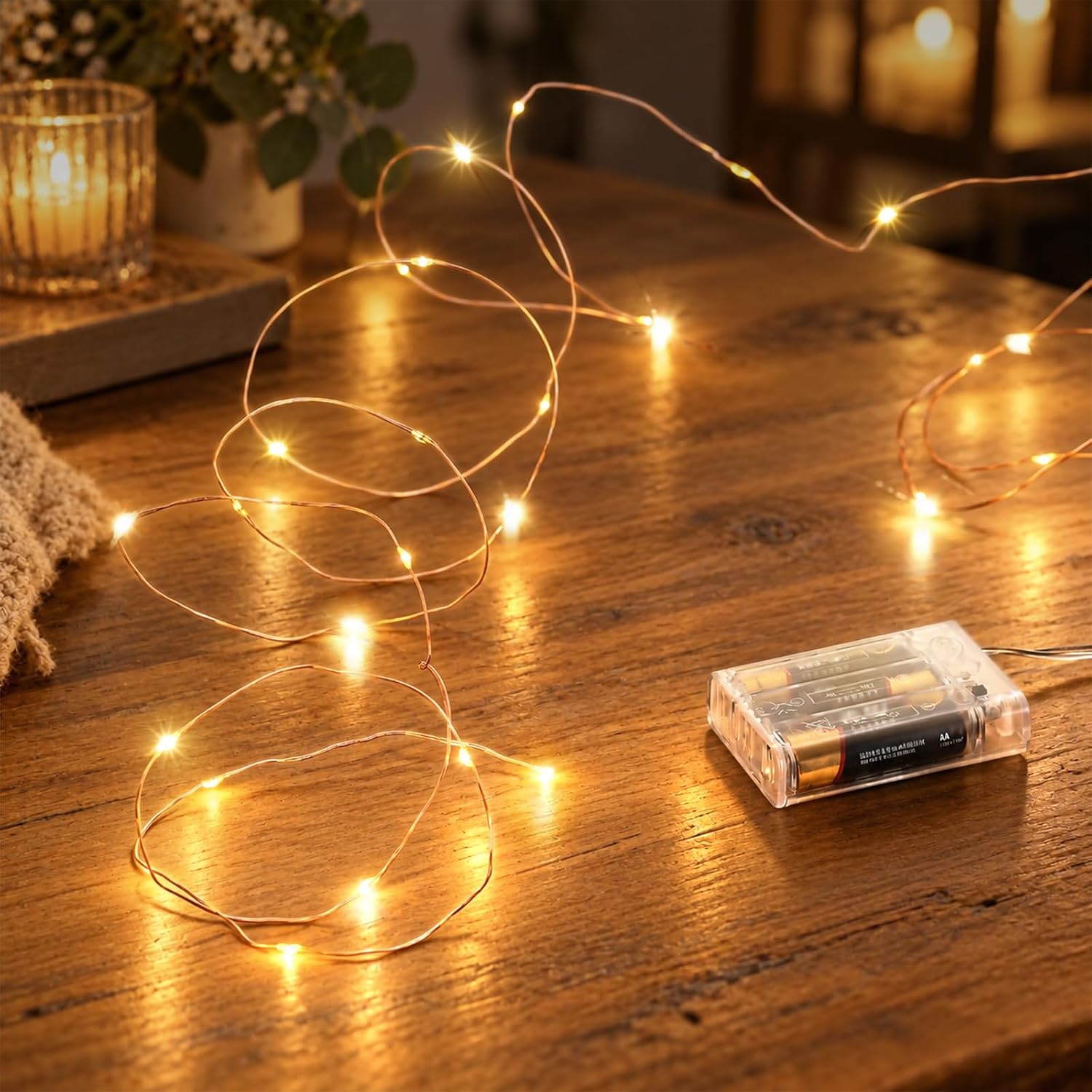 Led Fairy Lights Battery Operated, 1 Pack Mini Battery Powered Copper Wire Starry Fairy Lights for Bedroom, Christmas, Parties, Wedding, Centerpiece, Decoration (5m/16ft Warm White)