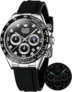 OLEVS Mens Watches Sport Silicone Band Chronograph Multifunction Luxury Diamond Moon Phase Analog Quartz Male Wrist Watches for Men Waterproof Luminous