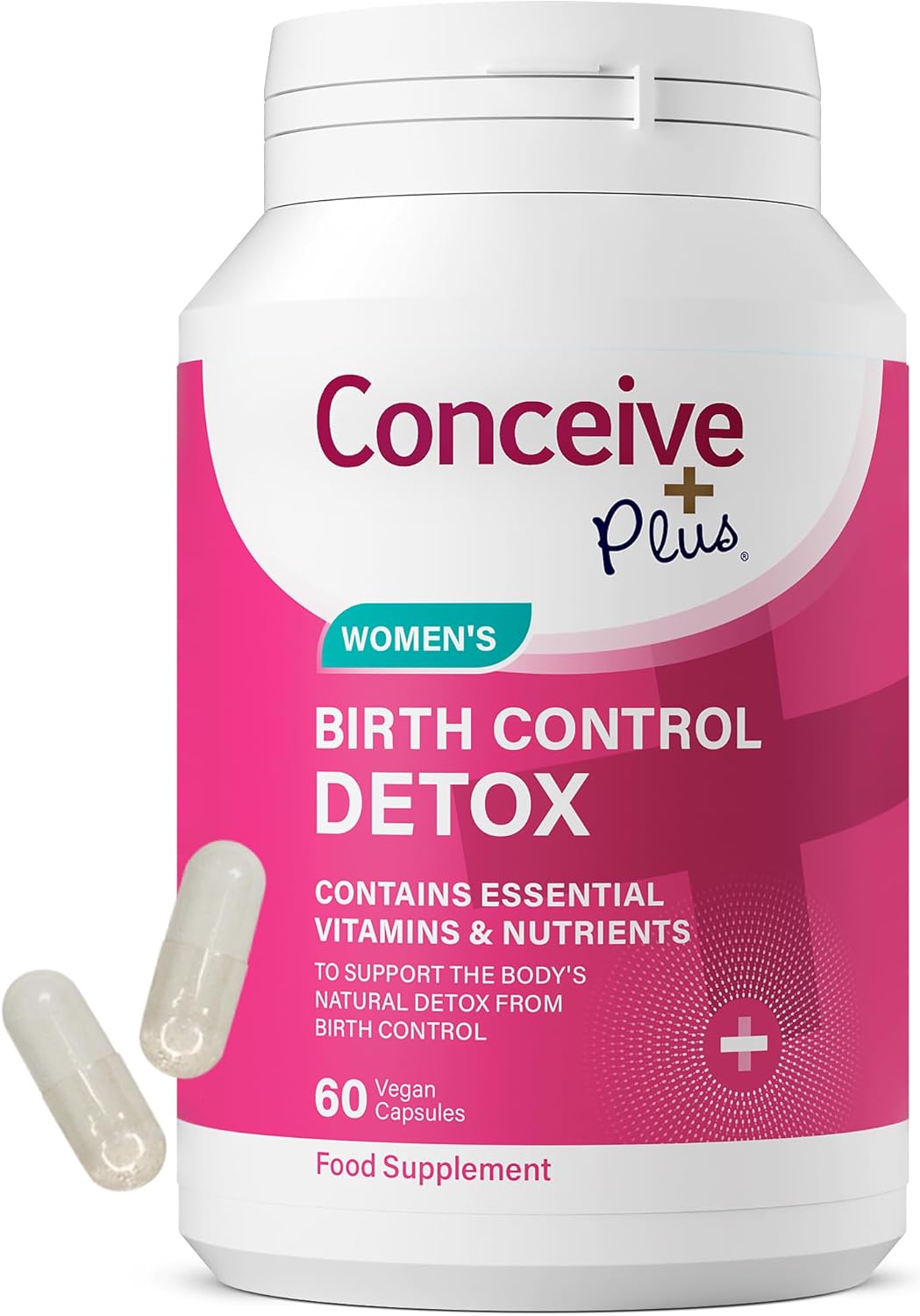 Conceive Plus Birth Control Detox - Prepare for Conception, Antioxidents, Folic Acid, Aswaganda - Prenatal Vitamins for Women Trying for a Baby, 30-Day Programme, 60 Capsules