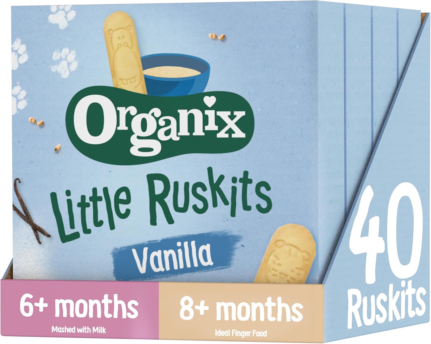Organix Vanilla Organic Little Ruskits, Organic Baby Snack, 6+ Months, 10 x 6 g Ruskits Per Box (4 Boxes Total)