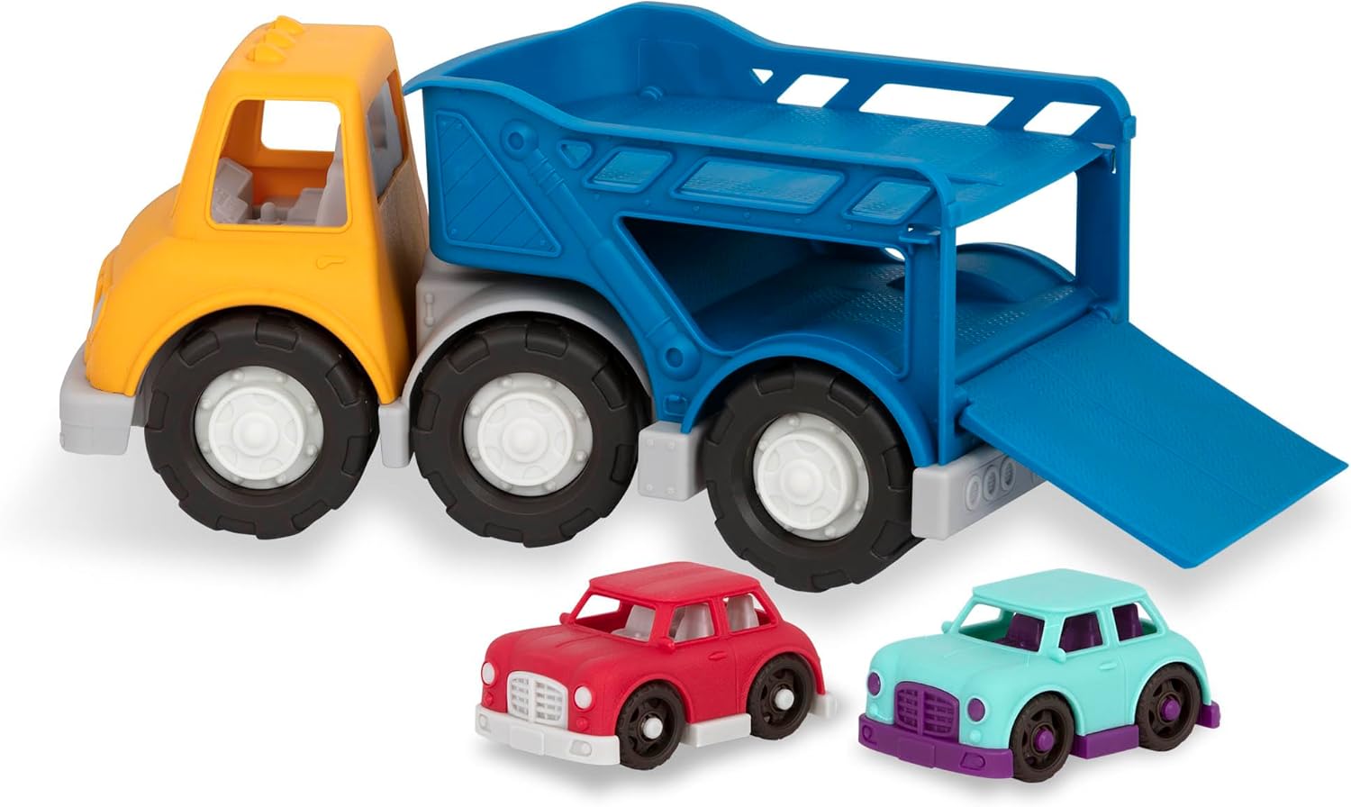 Battat – Wonder Wheels – Toy Carrier Truck & 2 Toy Cars – vehicle Playset For Kids, Toddlers – Pretend Play – Recyclable Materials – 1year +