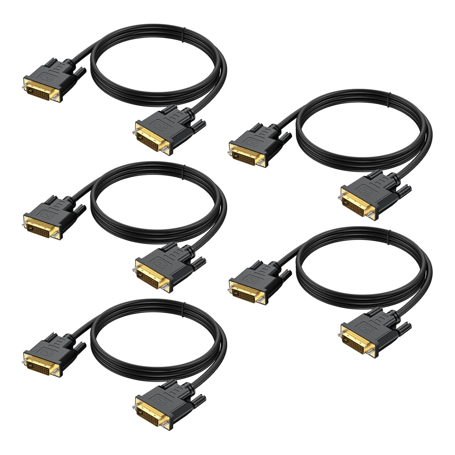 DVI to DVI Cable 6 Feet 5-Pack, DVI to DIV-D 24+1 Dual Link Cable Male to Male Cord Support Video for Gaming, DVD, Laptops, HDTV and Projector and More(1.8M, Black)
