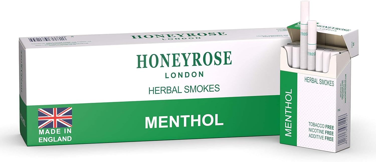 Honeyrose MENTHOL - Tobacco & Nicotine Free Herbal Sticks, 10 Packs/1 Carton, Made in England