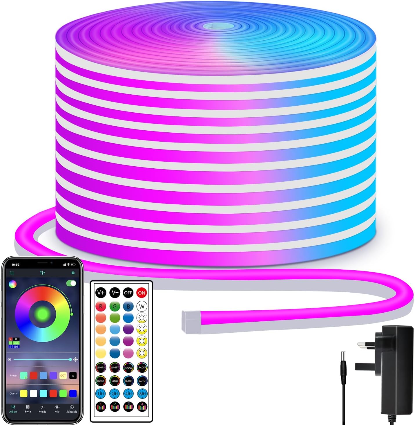 segrass LED neon Lights Strip 15M 24v RGB with Remote,APP Control, IP65 Waterproof Flexible Strip Lights for Bedroom,Room,Outdoors Decor