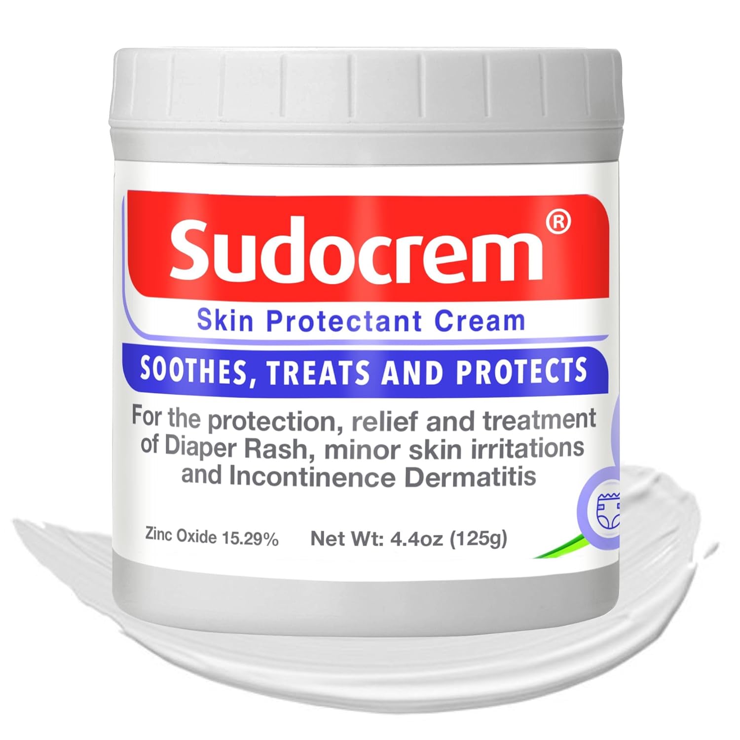 Sudocrem Diaper Rash Cream Soothes, Treats and Protects Baby's Skin, Triple Action Formula Helps Prevent Diaper Rash, 15.29% Zinc Oxide - 4.4oz (125g)