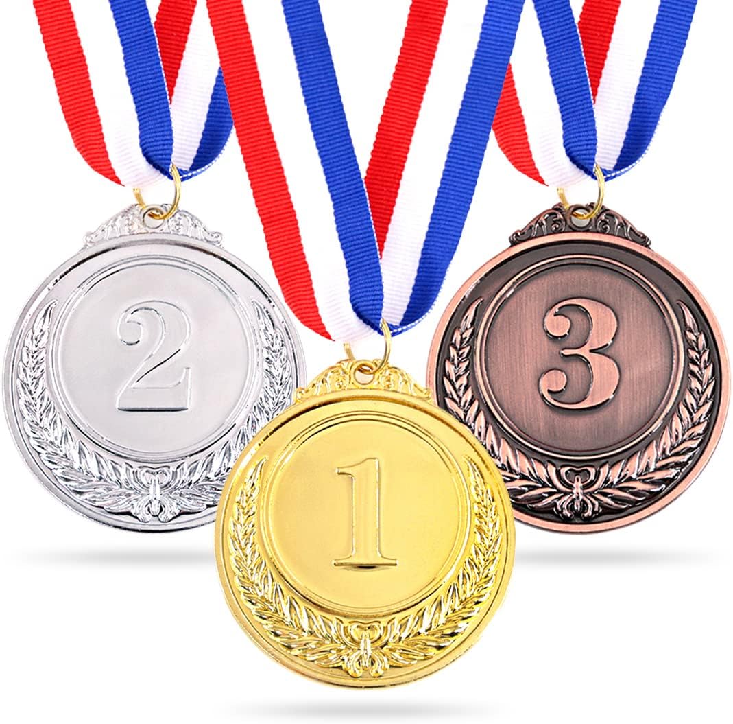 Swpeet Metal Gold Silver Bronze Award Medals with Ribbon, Olympic Style Winner Medals for Kids Children's Events, Classrooms, Office Games and Sports - 1st 2nd 3rd Place