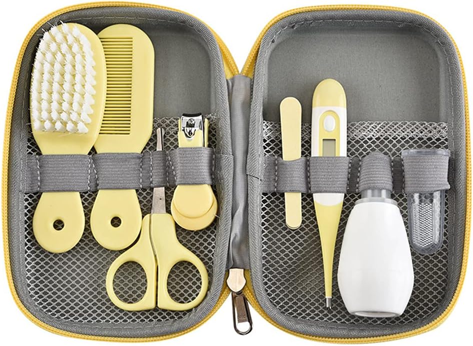 RoseFlower Baby Healthcare and Grooming Kit, 8 in 1 Baby Item Newborn Essentials Nursery Care Set Include Finger Toothbrush Nail Trimmer Ear Cleaner - Baby Product for Infant Toddlers Boys Girls Kids