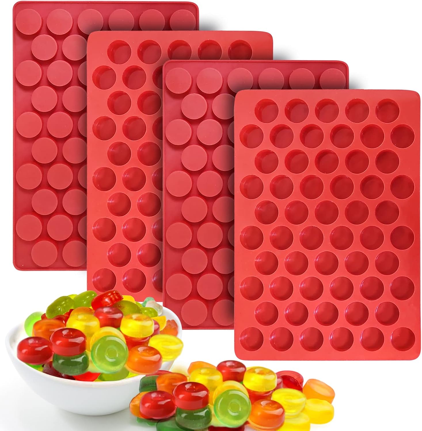 4Pack 55 Cavity Cylinder Candy Mold - Mini Round Column Silicone Mold for Gummy, Chocolate, Truffles Ganache, Jelly, Pralines, Caramels, Keto Snacks