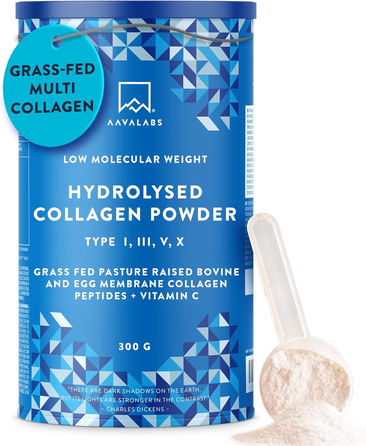 Collagen Powder + Vitamin C -300g- Grass Fed Bovine Collagen Powder - Multi Collagen Protein - Type 1, 3, 5 & 10 Collagen Peptides-Unflavored Hydrolysed Collagen Powder for Women & Men -17 Amino Acids