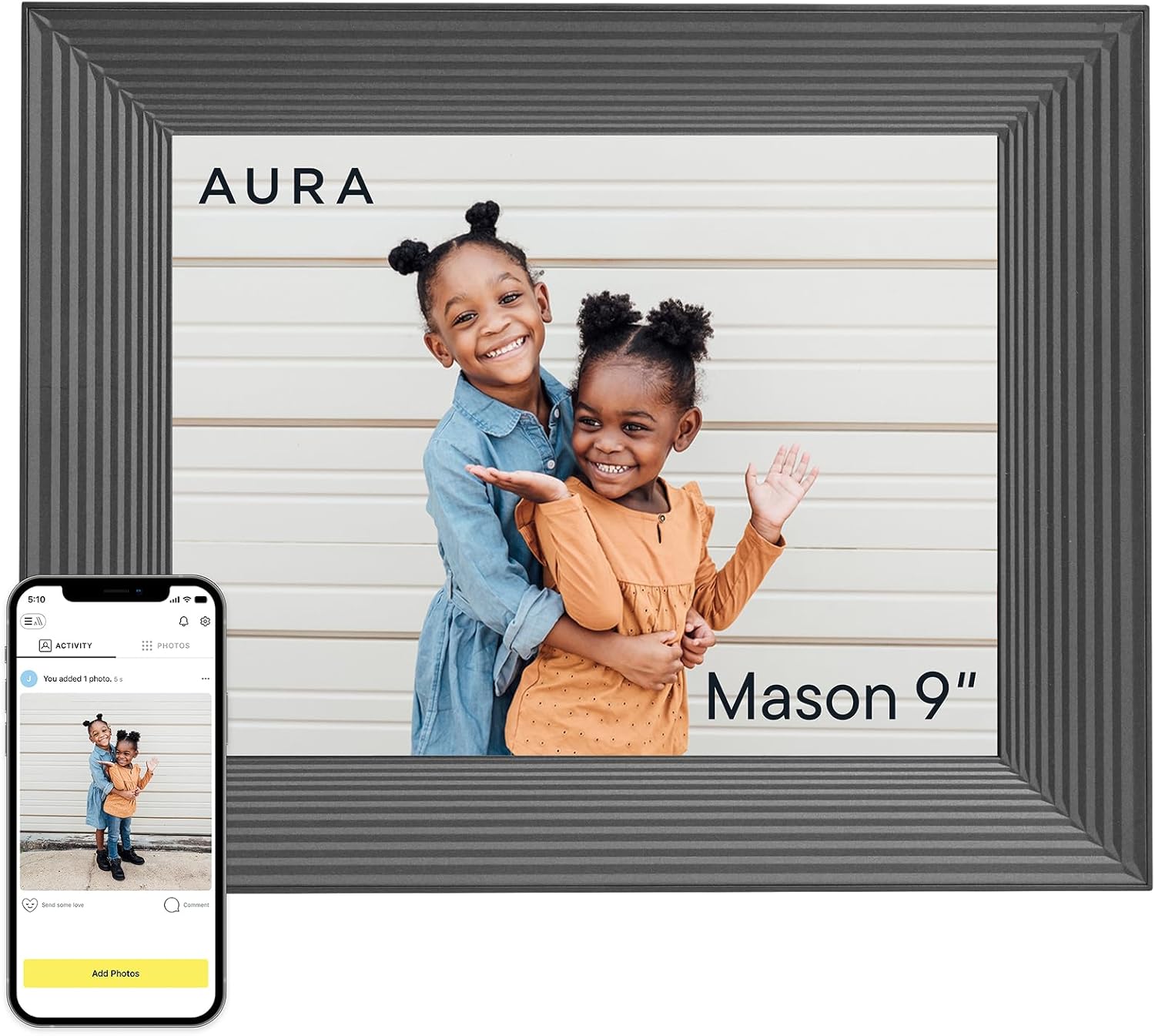 Aura Mason WiFi Digital Picture Frame | Wirecutter's Best Digital Frame for Gifting | Send Photos from Your Phone | Quick, Easy Setup in Aura App | Free Unlimited Storage | Black