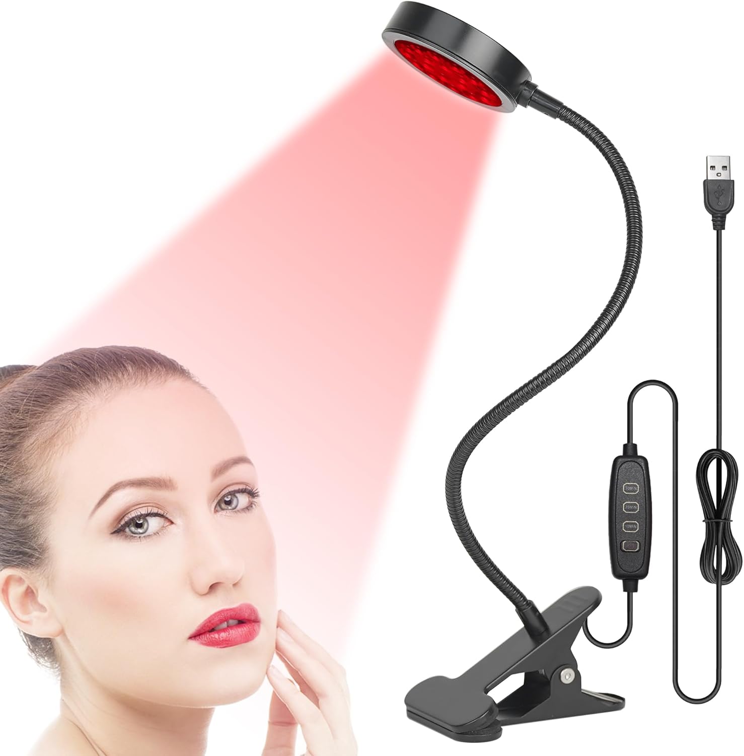 GREENIC Led Red Light Therapy Lamp, 660nm 850nm Small Portable USB Near Infrared Light Device at Home with Gooseneck and Clamp for Face, Body, Neck, Skin, Feet, Knee, Hands, Back, Shoulder, Legs