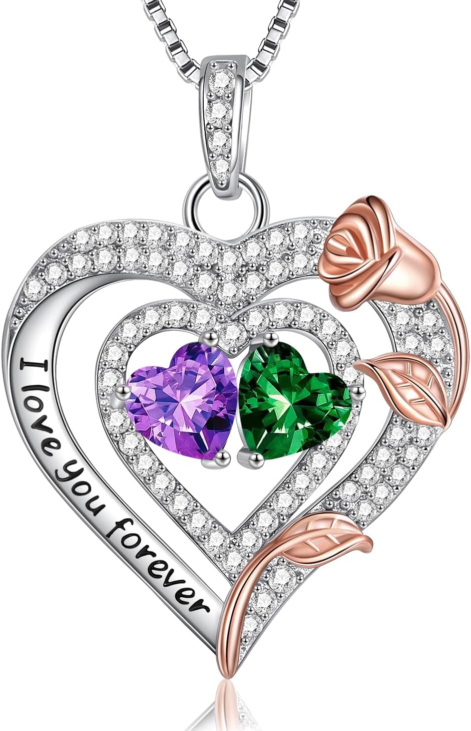 Mothers Day Gifts for mom - 925 Sterling Silver Rose Heart Birthstone Necklace Anniversary Birthday Gifts Jewelry Christmas Mothers Day Gifts for Women Wife Girlfriend Her Mom Daughter
