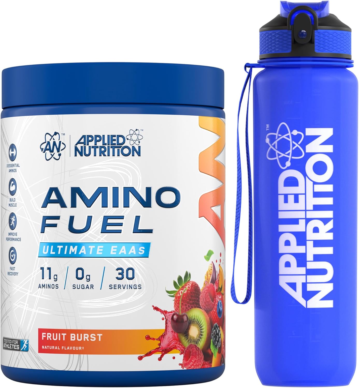 Applied Nutrition Bundle Amino Fuel 390g + Lifestyle Water Bottle 1000ml - Amino Acids Supplement, EAA Essential Amino Acids Powder, Muscle Fuel & Recovery (Fruit Burst)