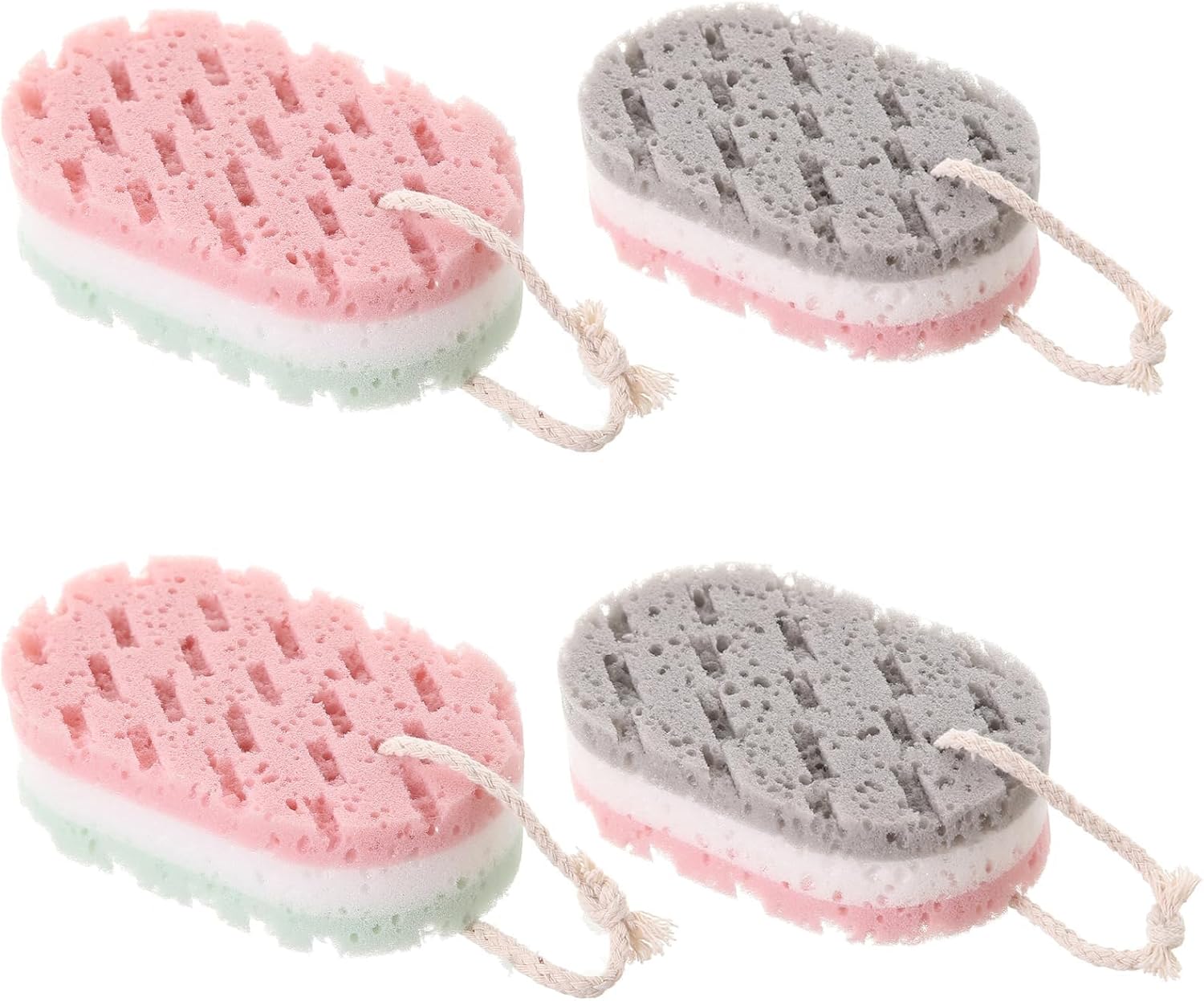 4 Pieces Bath Sponge, Bath Sponges for Adults, Body Sponge, Massage Sponges, Soft Bath Scrubber for Men Women Kids Body Cleaning Supplies, Large Size, No Disintegrated, No Mould