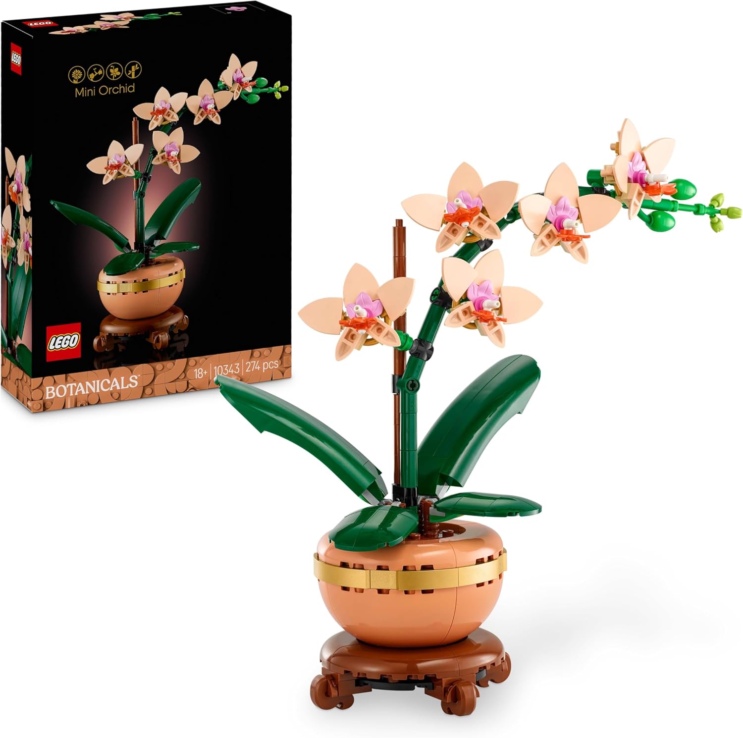 LEGO Botanicals Mini Orchid - Artificial Flowers Set for Adults - Indoor Plant with Terracotta Style Flowerpot - Home Decor Gift for Women and Men - 10343