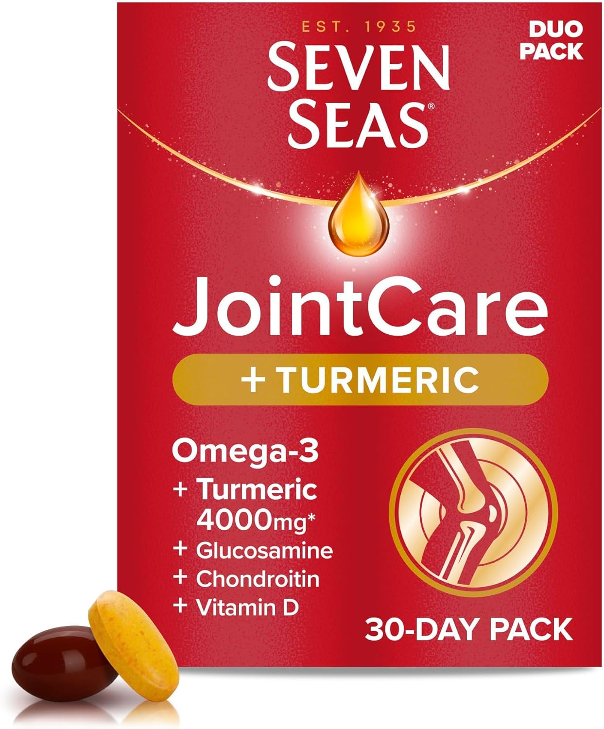 Seven Seas JointCare + Turmeric, with Omega-3, Glucosamine, Chondroitin, Vitamins C and D, Manganese and Zinc, Food Supplements, 30-Day Pack
