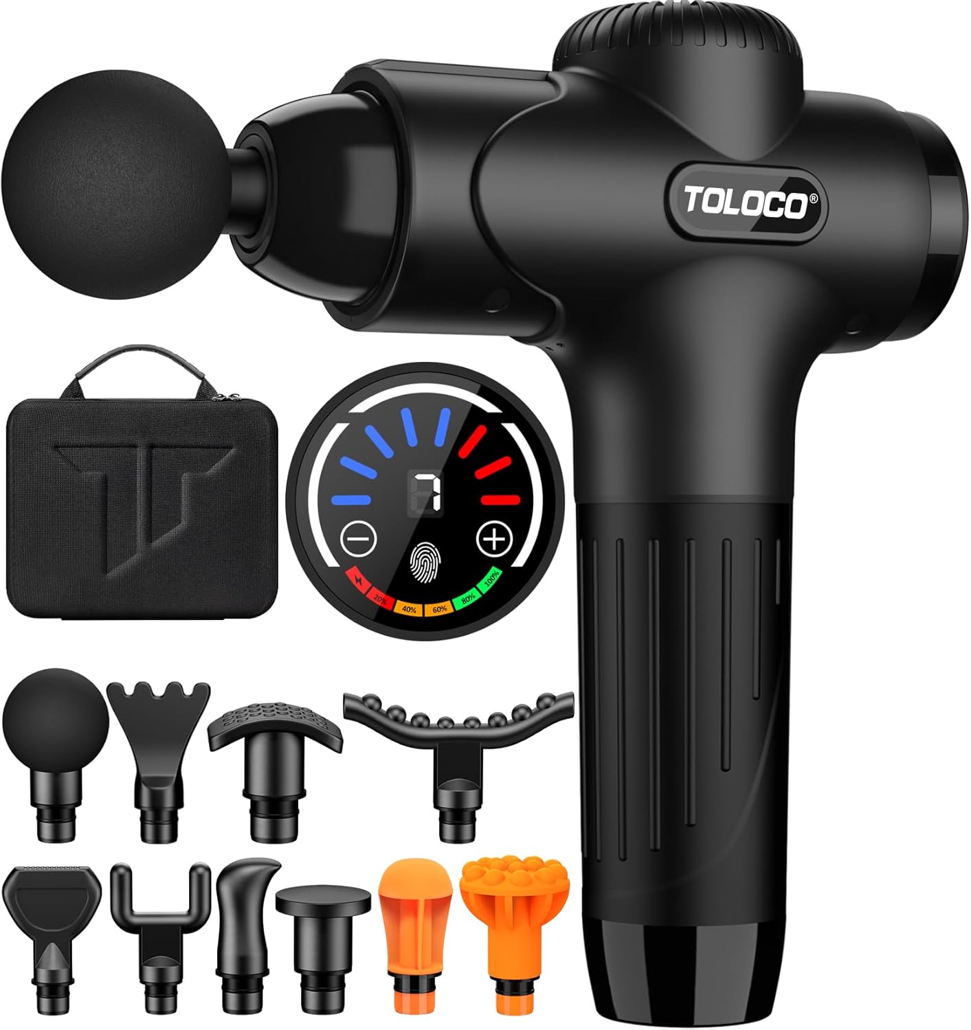 TOLOCO Massage Gun, Massage Gun Deep Tissue, Percussion Massage Gun with 10 Replacement Heads, Super Quiet Portable Electric Massager for Athletes, Relax, Black