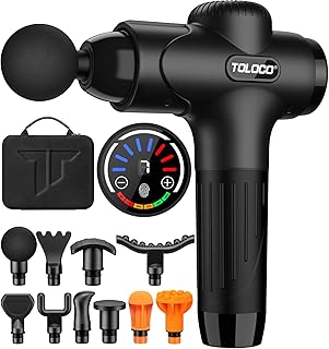 TOLOCO Massage Gun, Massage Gun Deep Tissue, Percussion Massage Gun with 10 Replacement Heads, Super Quiet Portable Electric Massager for Athletes, Relax, Black