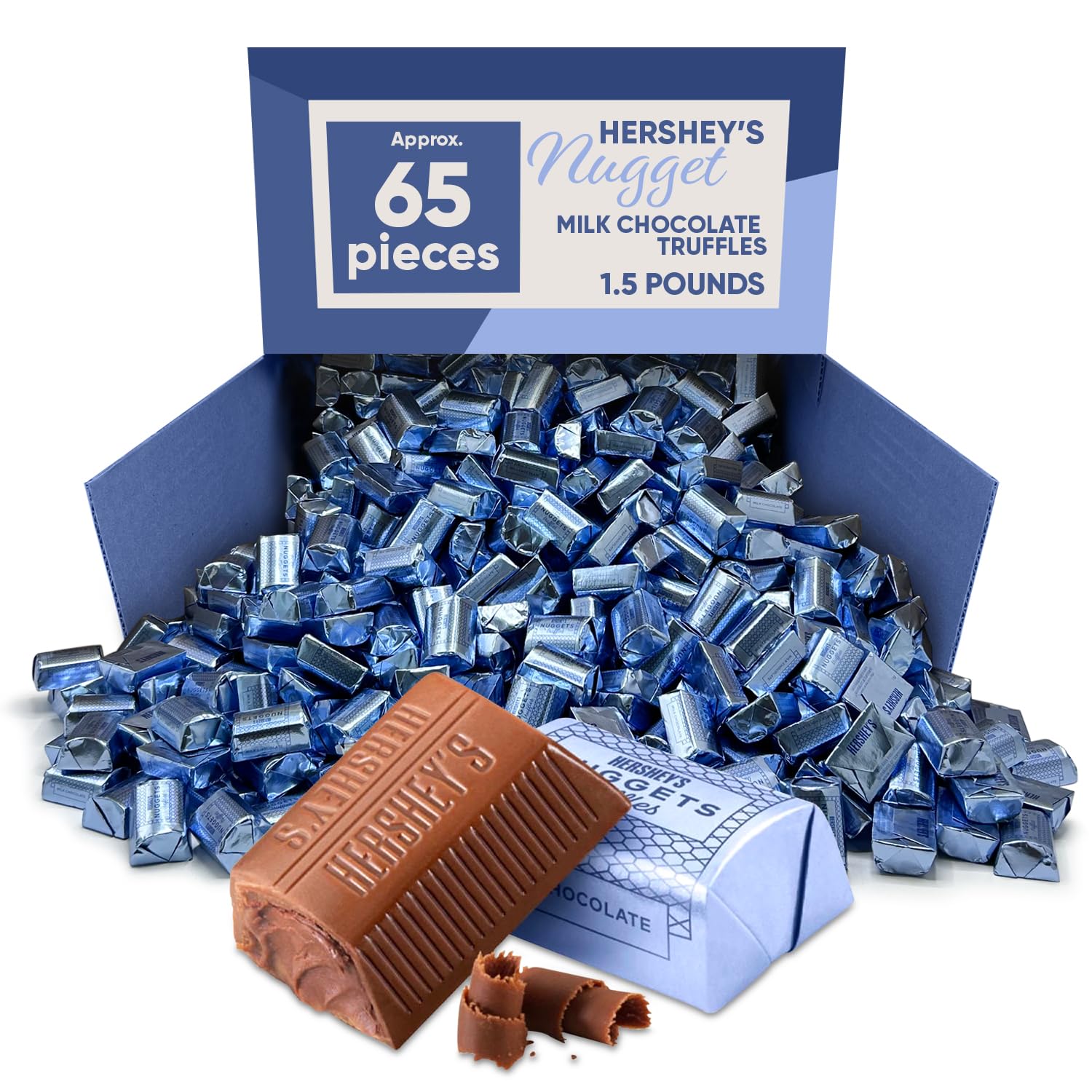 Hershys Nuggets Truffles Milk Chocolate 1.5 lbs - Approx 65 Pieces Individually Wrapped - Milk Chocolate Truffles Candy Perfect Halloween Candy - Bulk Chocolate Candy for Snacking, Gifting, Baby Boy Showers & Father's Day