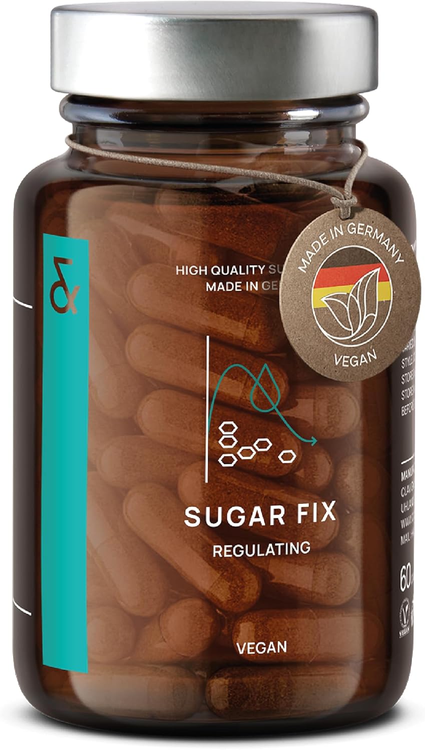 N°9 Sugar FIX - Blood Sugar Control Supplement - Cinnamon Capsules with Bitter Melon, Beta Glucan & Chromium - 60 Capsules - Vegan Glucose Support Supplement - Blood Sugar Diet - Made in Germany