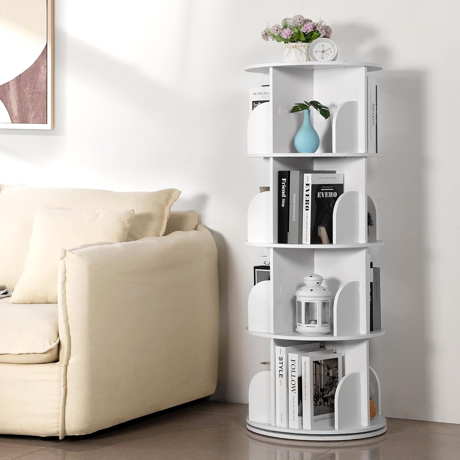 Rengue 4-Tier Rotating Bookshelf White