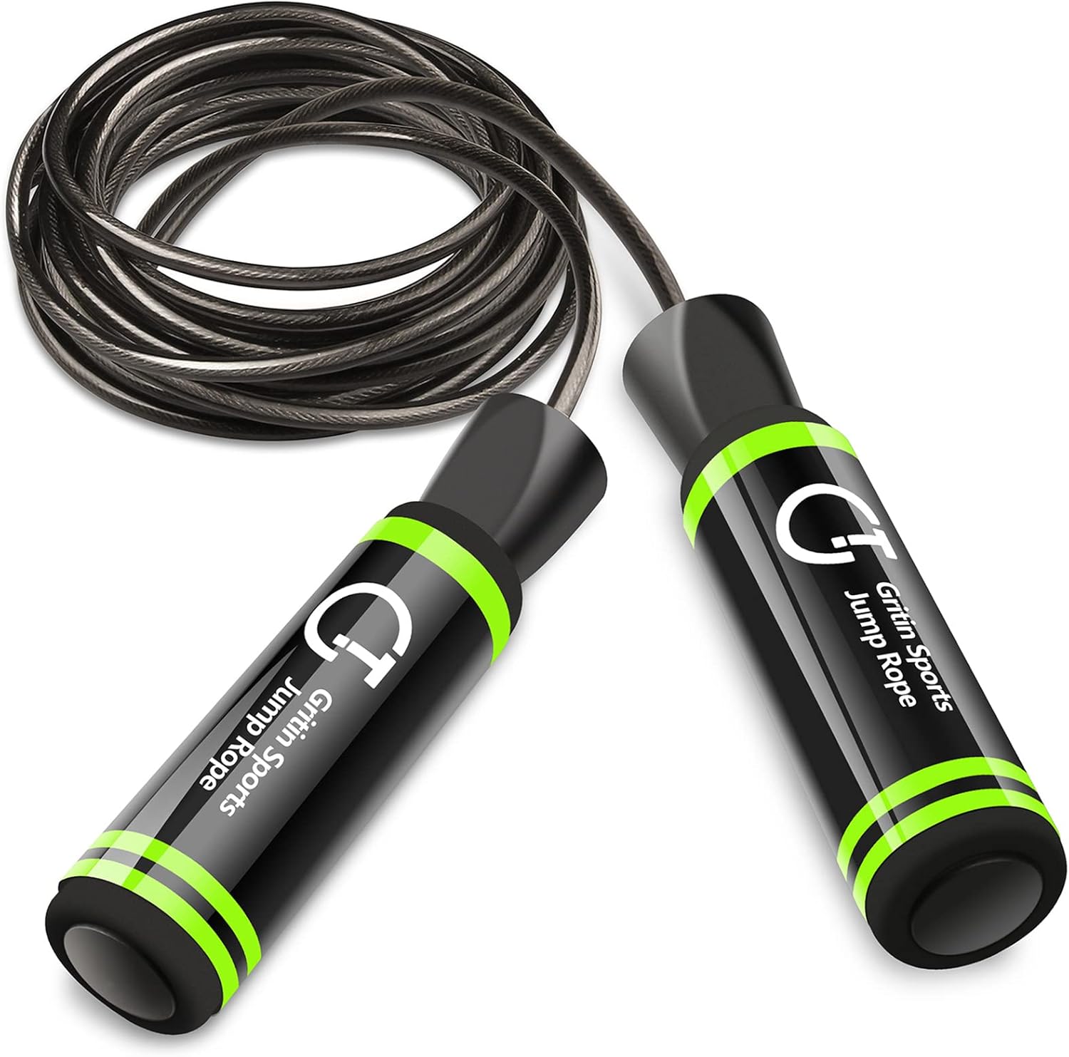 Gritin Skipping Rope, Speed Jump Rope Soft Memory Foam Handle Tangle-free Adjustable Rope&Rapid Ball Bearings Fitness Workouts Fat Burning Exercises Boxing for Adults, Kids - Length Adjuster Included.