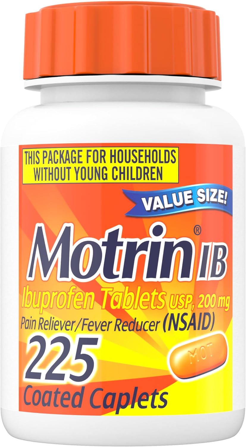 Motrin IB Ibuprofen 200mg Tablets, Ibuprofen Pain & Fever Reliever for Headache, Backache, Muscular Aches, Menstrual Pain & Minor Arthritis Pain, Over-The-Counter NSAID Medicine, 225 ct