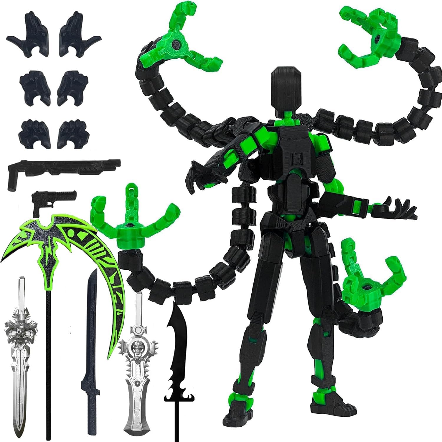 Starnearby T13 Action Figure Assembly Completed, Upgraded 3D Printed T13 Action Figure, The Dummy 13 is Very Suitable for Office Desks and Birthday Cake Decorations (Black Green)