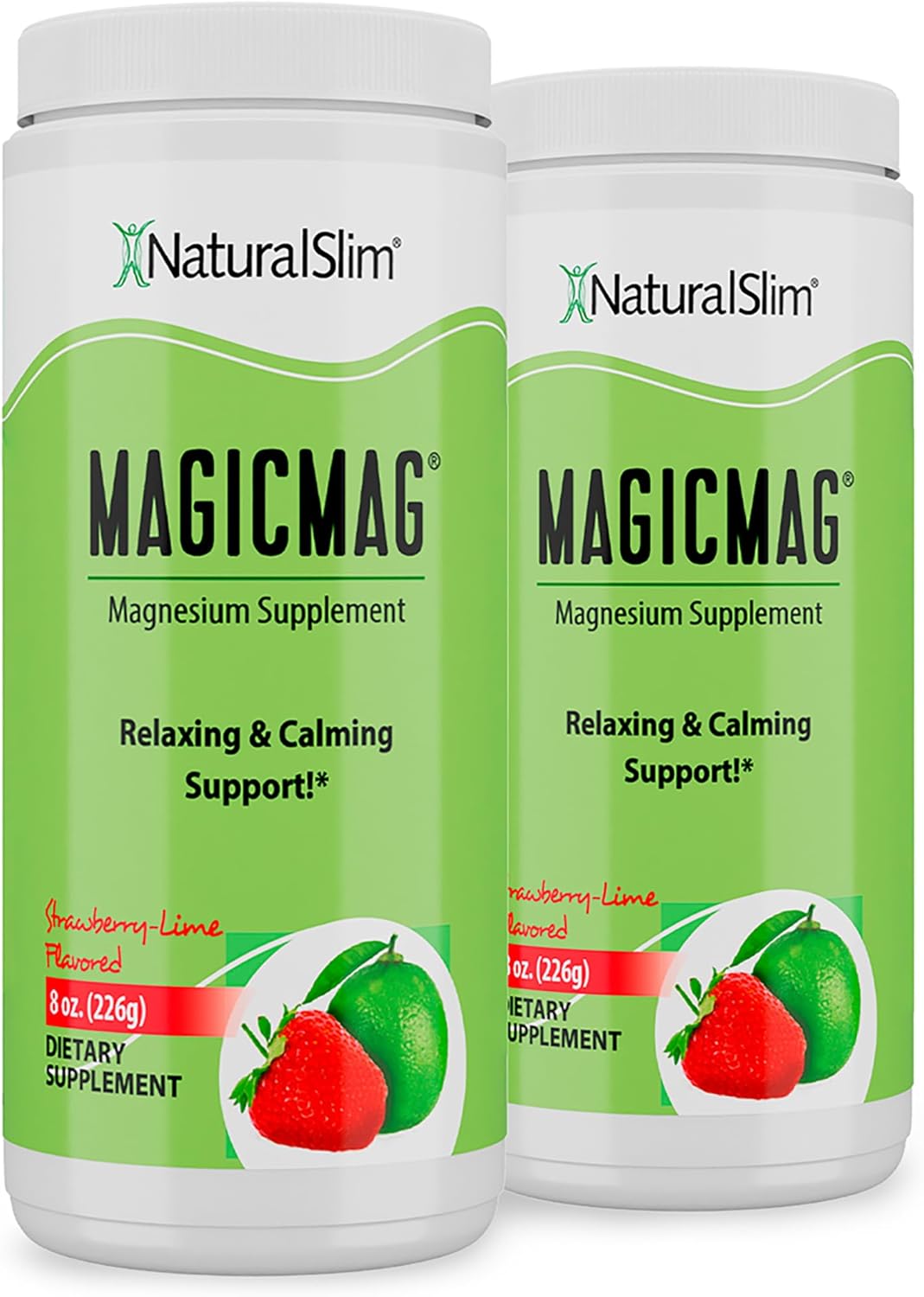 NaturalSlim Magicmag Pure Magnesium Citrate Powder – Stress, Constipation, Muscle, and Heart Support | Natural Strawberry & Lime Flavored Magnesium Supplement - 8oz Drink Mix (2 Pack)