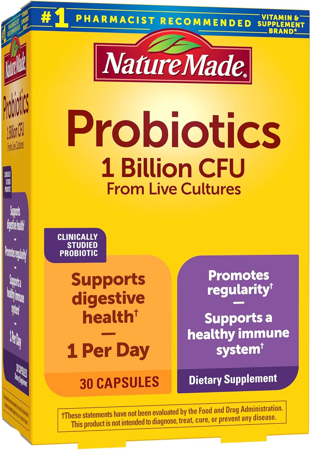 Nature Made Probiotic Capsules 1 Billion CFU from Live Cultures, Probiotics for Women and Men for Immune & Digestive Support, 30 Capsules, 30 Day Supply