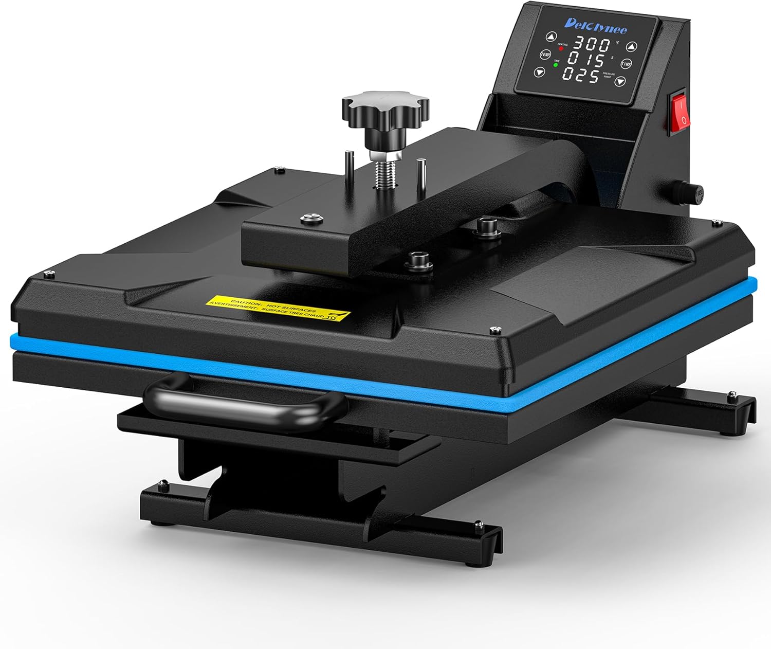 Delclynee Auto 15"x15" Heat Press Machine with Automatic Press and Release, Slide Out Lower Platen, Adjustable Pressure with Pressure Readout, Digital Industrial Clamshell Sublimation Printer (Black)