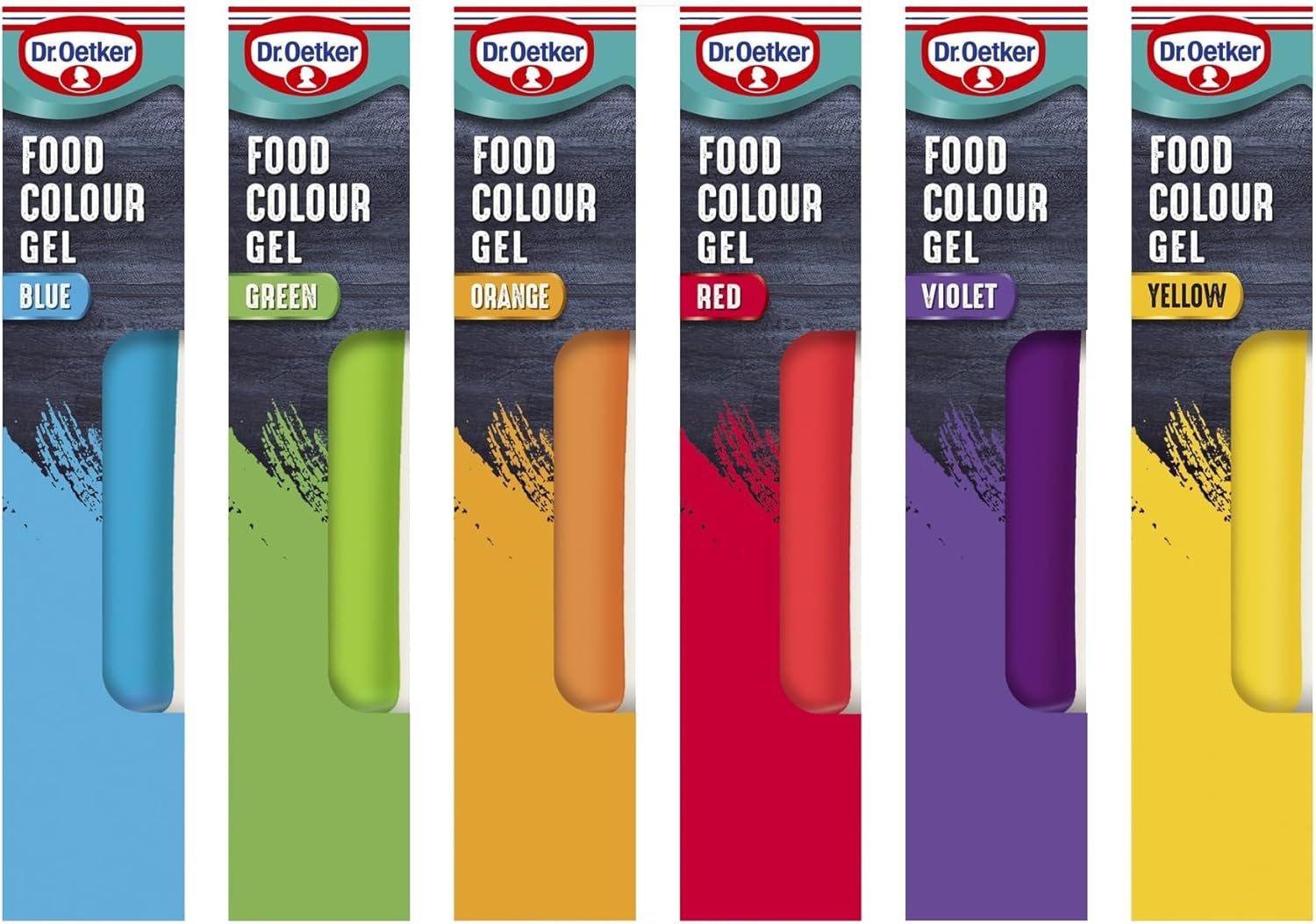 Dr. Oetker Rainbow Food Colouring Set of 6 Colours, Concentrated Gel Food Colouring, Easy to Use Squeezy Tubes, Transform Plain Cakes Into Bright, Eye-Catching Creations.