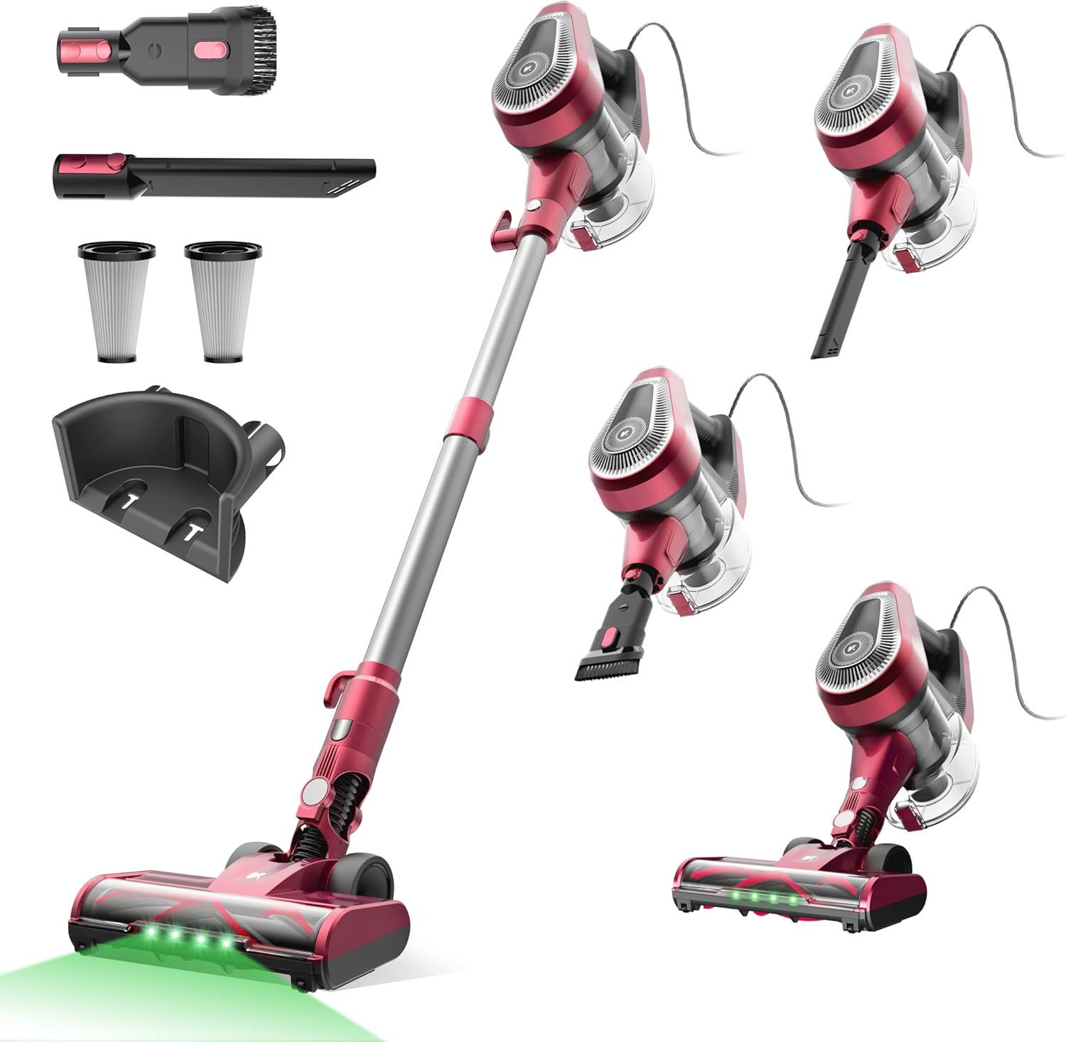 Vexilar C8 Corded Vacuum Cleaner,Powerful 600W 60KPa Lightweigh Vacuum Cleaner with LED,7M Cord,1.5L Dustbin Self-Standing Vacuum,6-in-1 Handheld Stick Vacuum for Hardwood,Pet Hair, Carpets