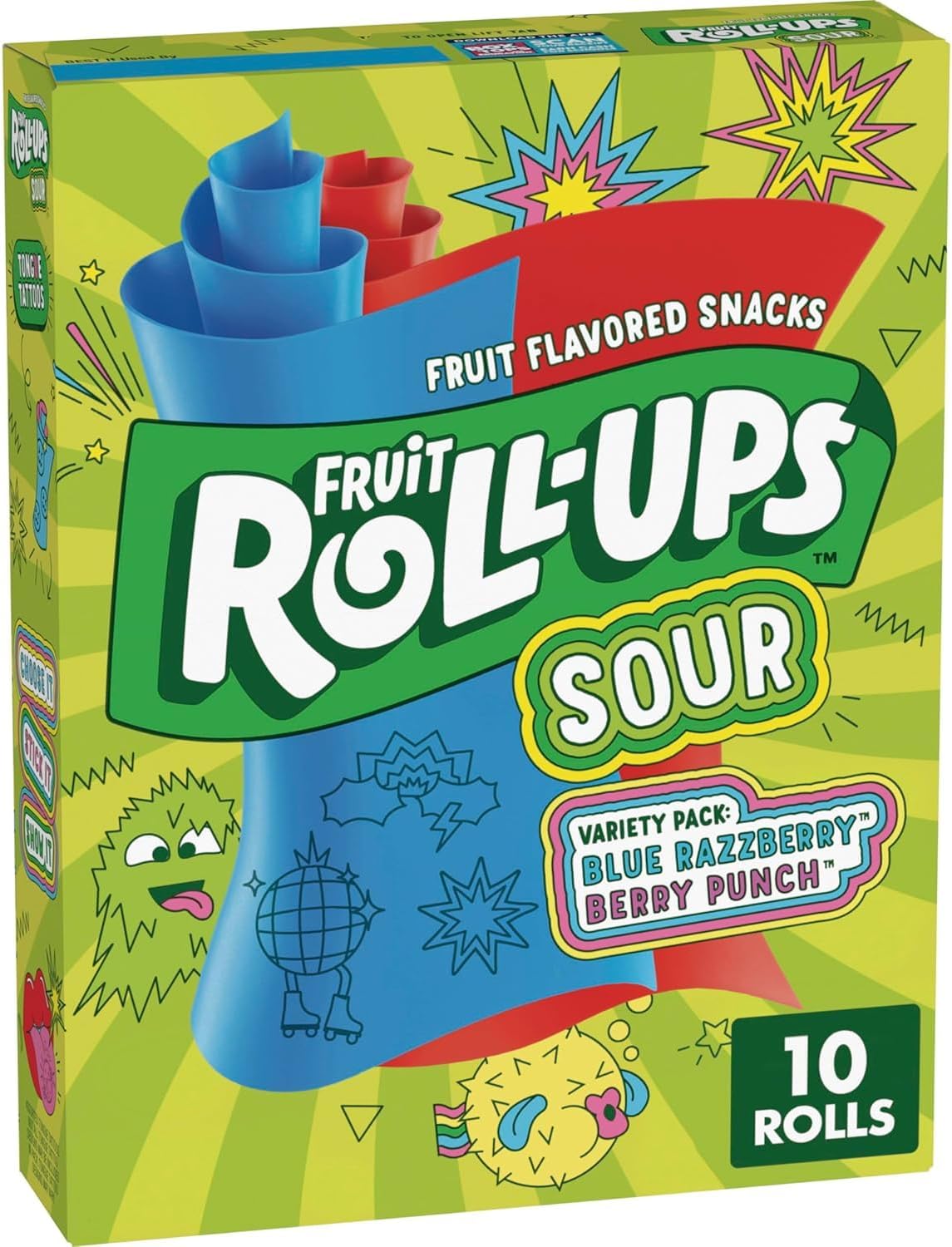Fruit Roll Ups Sour Variety Pack Blue Razzberry & Berry Punch I 10s 5oz (141g) I US Import