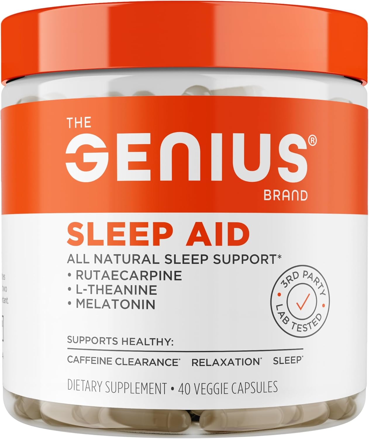 Genius Sleep AID - Smart Sleeping Pills Supplement - Relaxation Enhancer and Mood Support w/Inositol, L-Theanine & Glycine - 40 Capsules