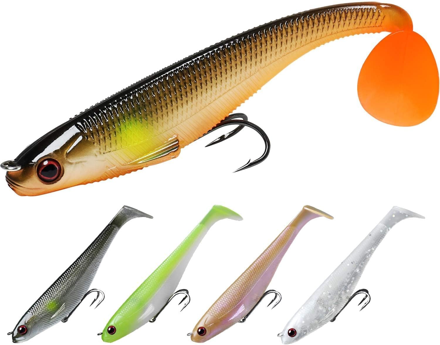 TRUSCEND Easy Catch Pre-Rigged Soft Lures, Unique Vibrating Swim Action and Trembly Sinking Move for More Bites Amazing Soft Swimbait for Family Fishing, Fishing Lures for Bass Crappie Trout Walleye
