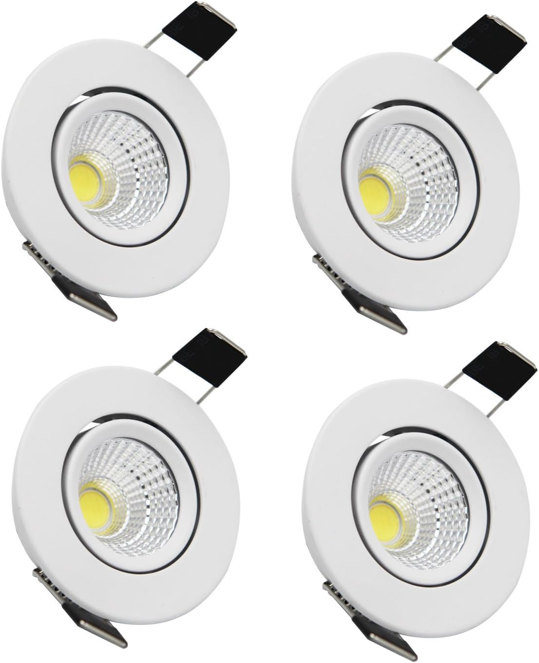 LED Recessed Downlight 110V Dimmable 3WCOB CRI80 LED Spotlight Lamp Daylight 2 inch Down Lights Adjustable Angle Recessed Lighting Kits 5000K-5500K Ceiling Lights Pack of 4 with LED Driver