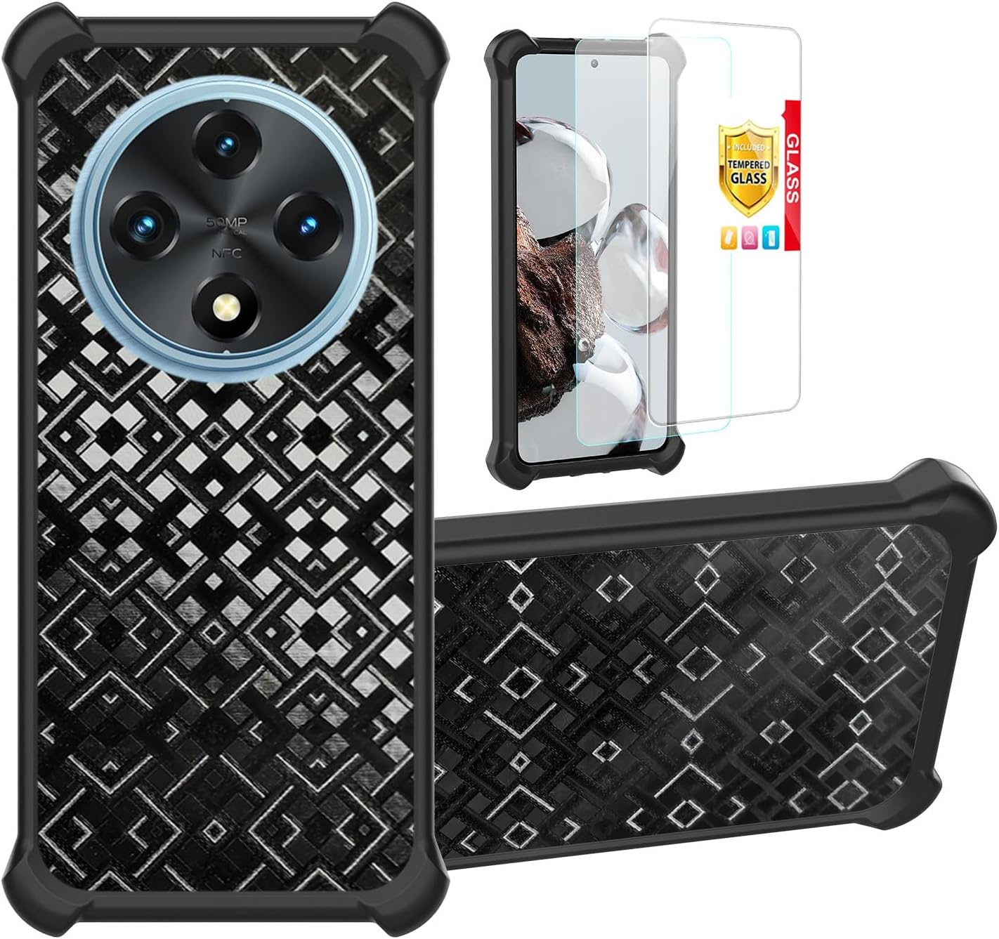 Case Compatible for UMIDIGI G100 Phone Case Stand Cover [with 2*Tempered Glass Screen Protector] Hybrid Case [3D Multi-Directional Shape Change] Black