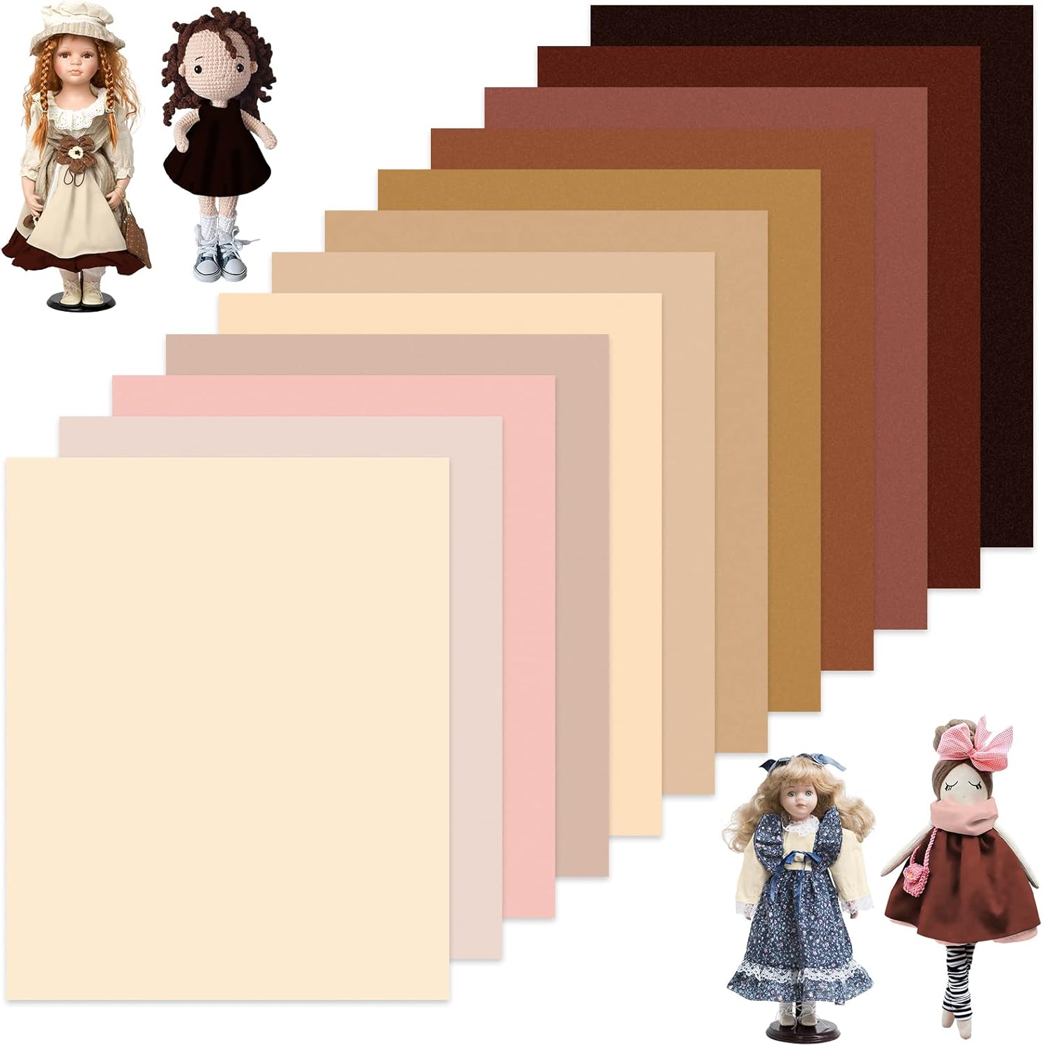 Whaline 12Pcs Skin Tone Cotton Fabric Bundles 18 x 22 Inch Doll Making Fat Quarters Colorful Quilting Patchwork Squares Doll Skin Sewing Fabrics for DIY Handmade Crafting Home Party Decor