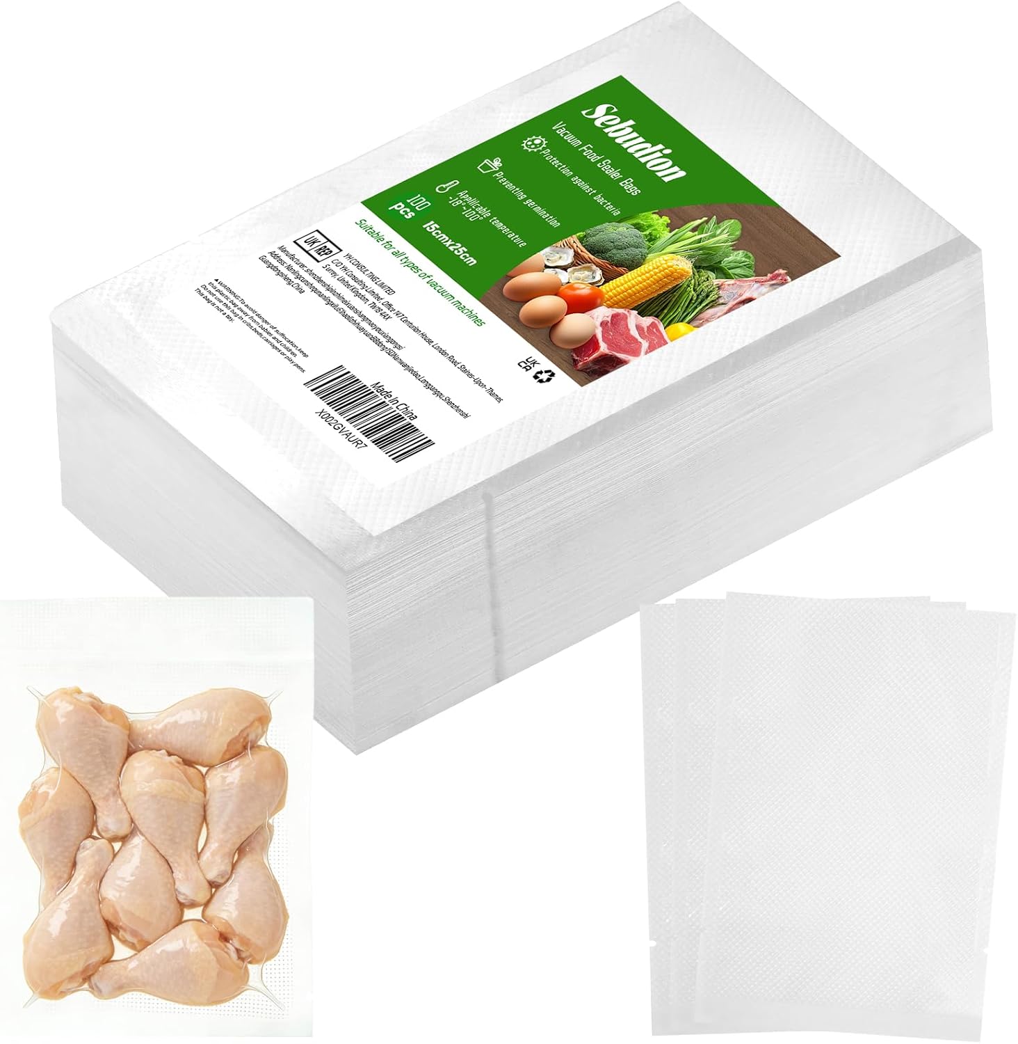 100 Count Vacuum Sealer Bags, BPA Free Heavy Duty Textured,Embossed PreCut Bags for Sous Vide Cooking, Food Storage, Freezing, Boiling and Microwaving (15 * 25cm)