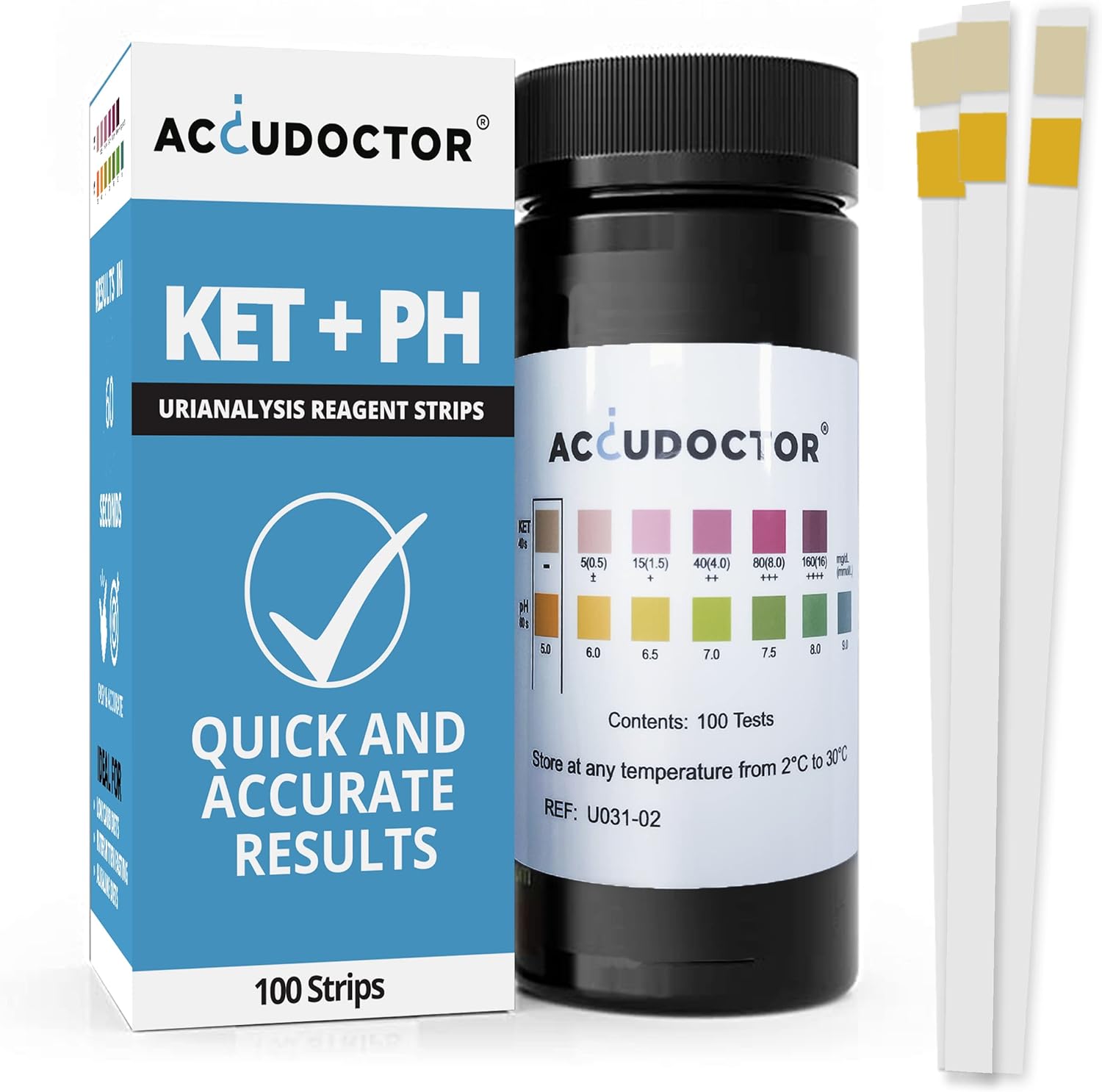 100 Accudoctor Ketones + pH Ket Keto Test Strips Sticks kit strups ketosis Urine Test UK Testing Alkaline ketogenic Diet Low Carb Monitor Measurement of Ketones ketosticks diagnostique Urine Test