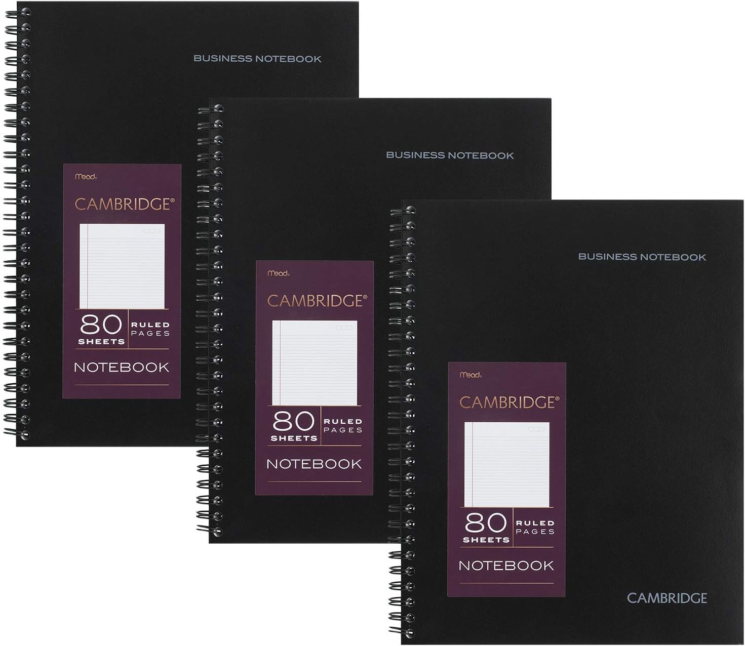 Cambridge Limited Professional Spiral Notebook NEW BUSINESS ADDITION, 3 Pack, Legal Ruled, 6-5/8" X 9-1/2" Page Size, 80 Sheets, Wirebound Office journal & Notebook for Women & Men, Black. CAM10-402