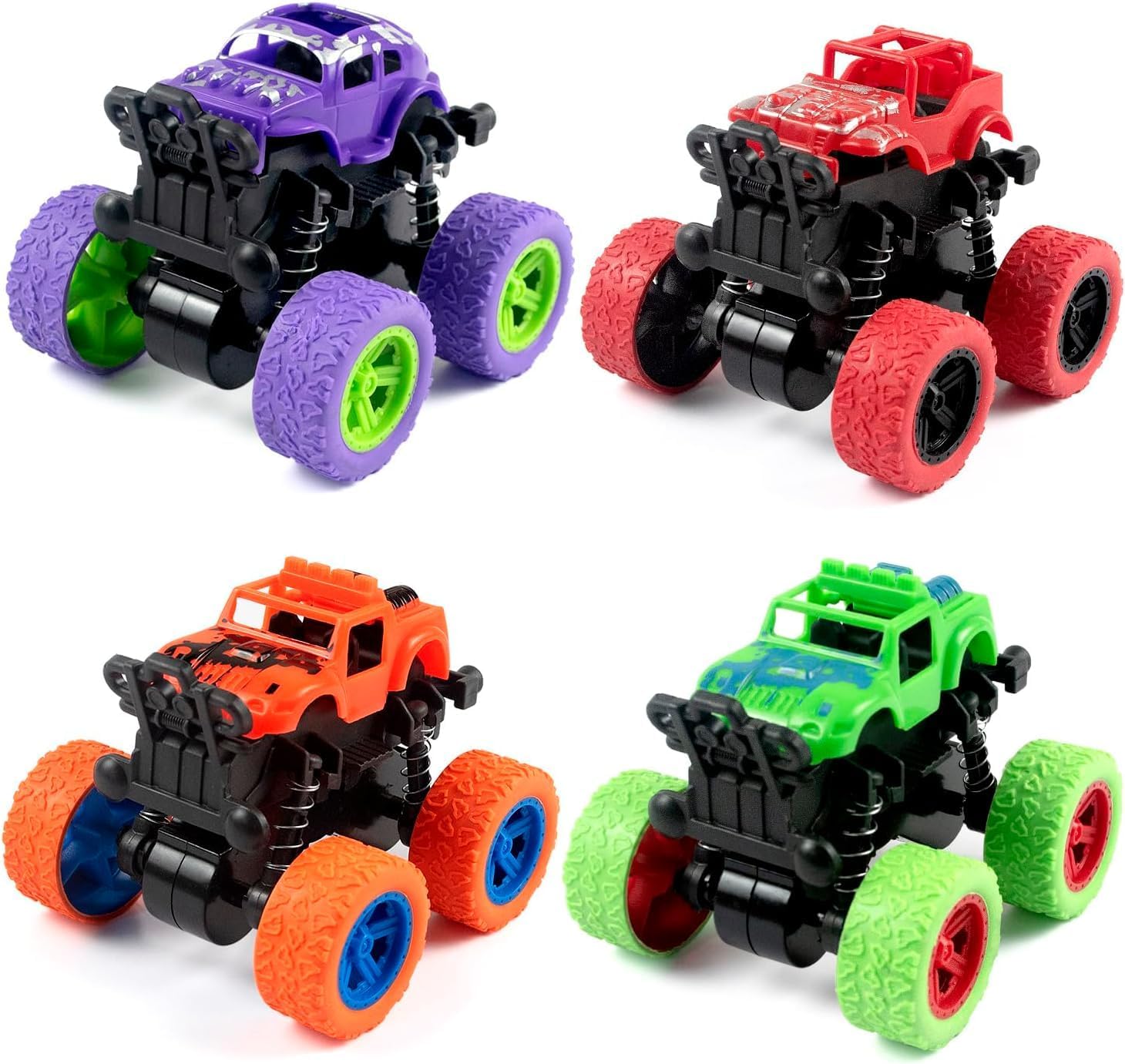 Cemirk 4 Pack Monster Trucks | 360° Rotating Pull Back Friction Cars | Inertia Toy Vehicles for Boys & Girls Toddlers